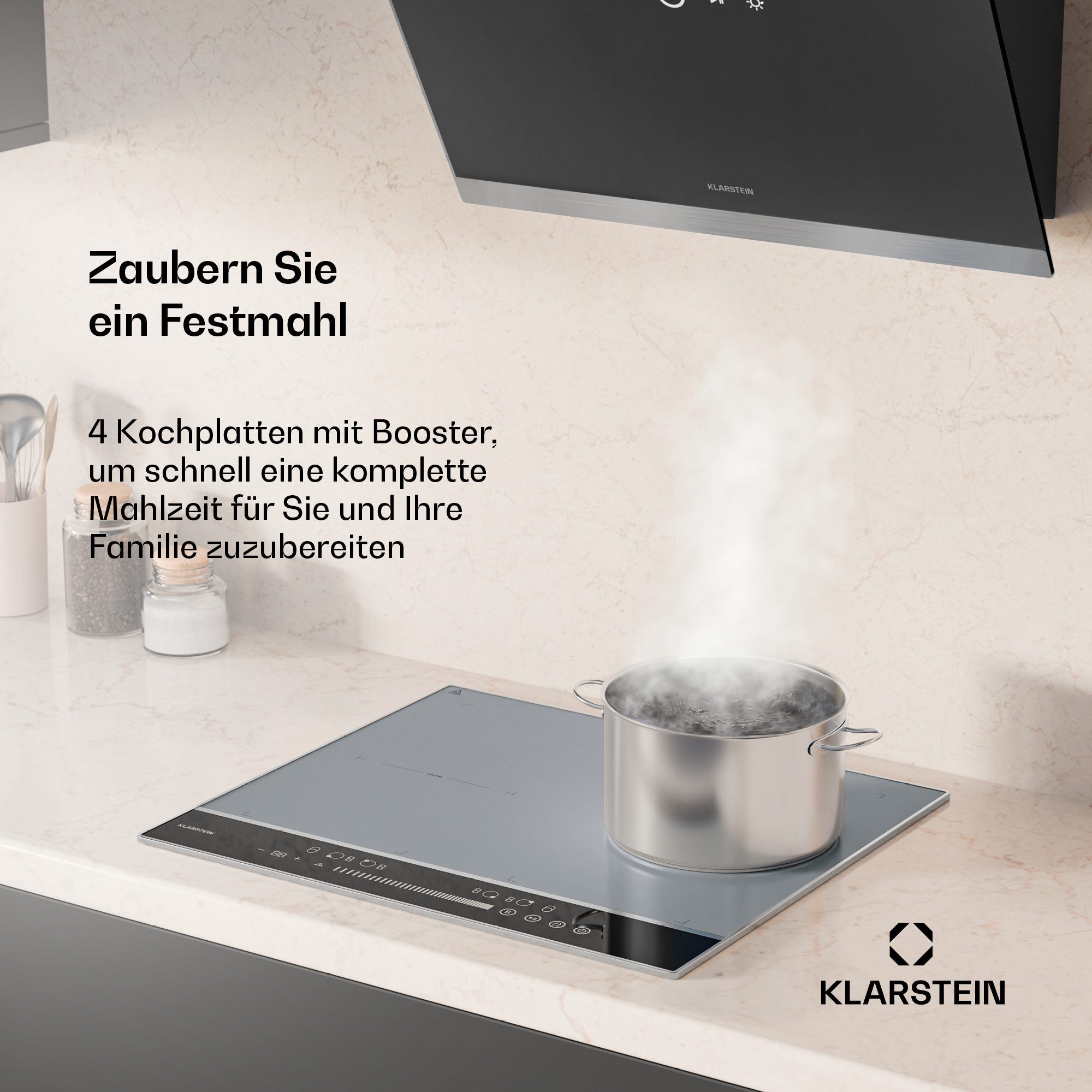 Klarstein Induktions-Kochfeld DualTone Flex, Kochfeld Induktion 4 Zone Flex Touch Timer Küche LED