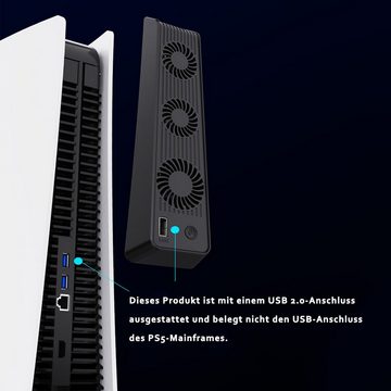 Tadow PS5 Mainframe-Kühlgebläse, PS5 Cooling Lüfter, Mit externem Controller (USB-Anschluss und 3 Ventilatoren, Temperaturkontrolle für PS5, Schwarz)