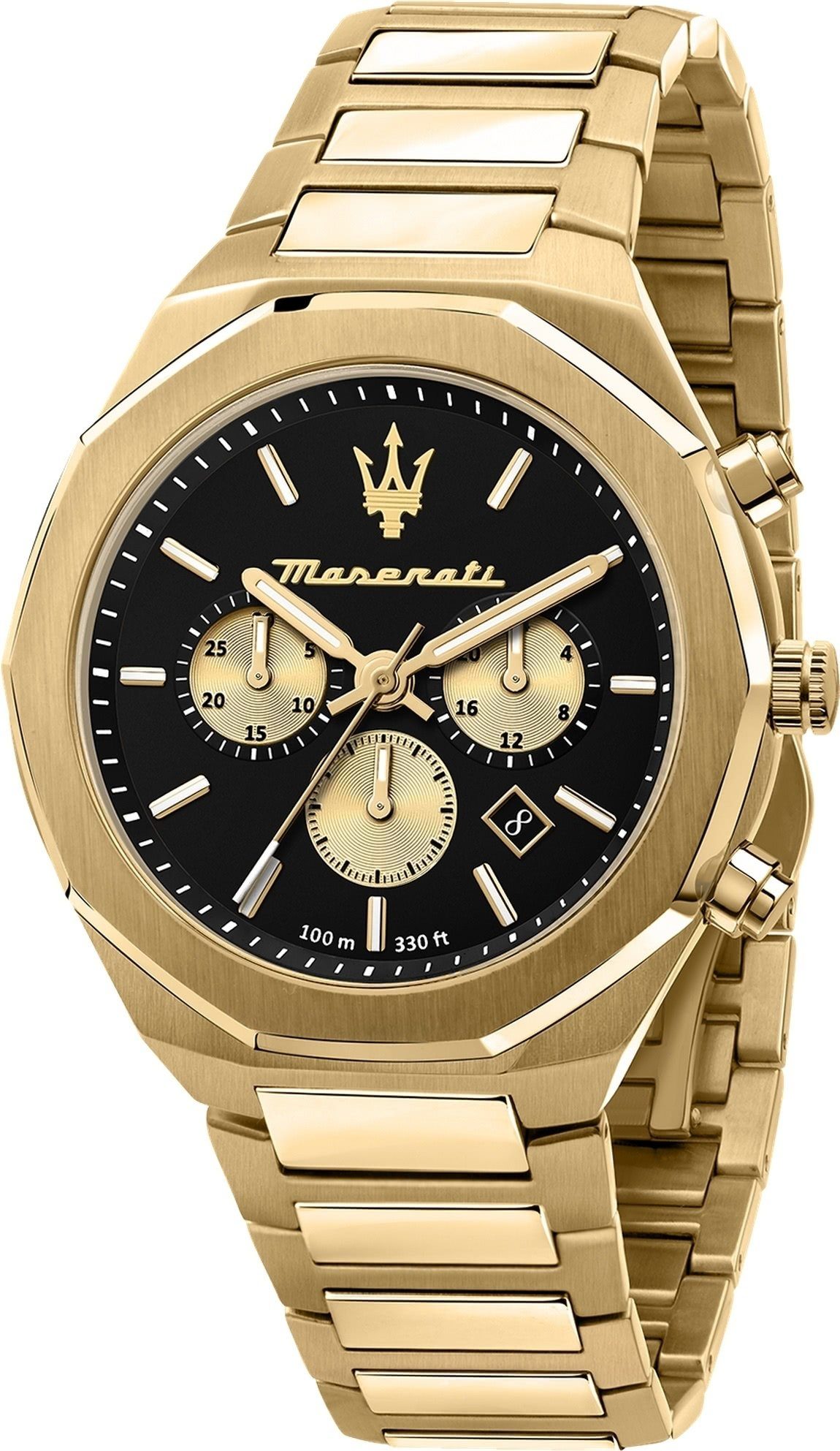 MASERATI Chronograph Maserati Made-In rund, (ca. Herrenuhr groß Chronograph, Herren Edelstahlarmband, Italy gold Uhr 45mm)