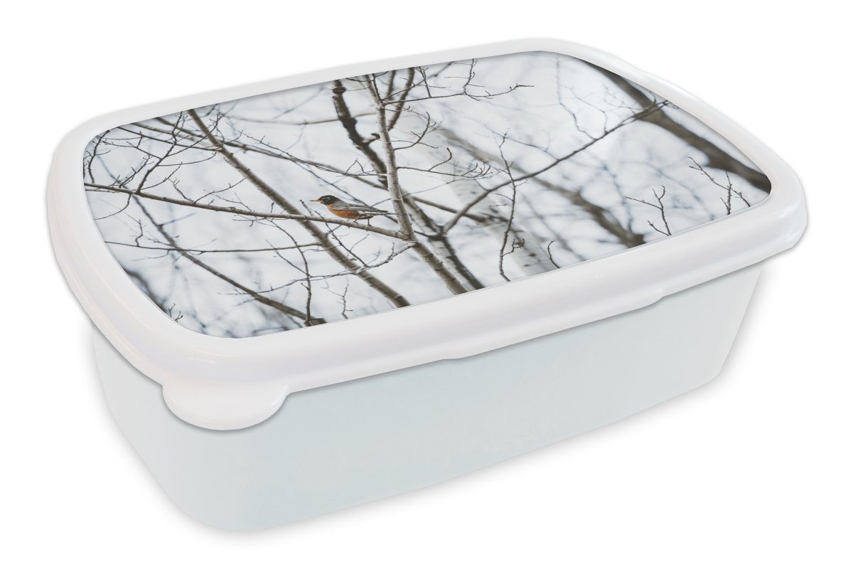 MuchoWow Lunchbox Vogel in den Bäumen, Kunststoff, (2-tlg), Brotbox für Kinder und Erwachsene, Brotdose, für Jungs und Mädchen weiß | Lunchboxen
