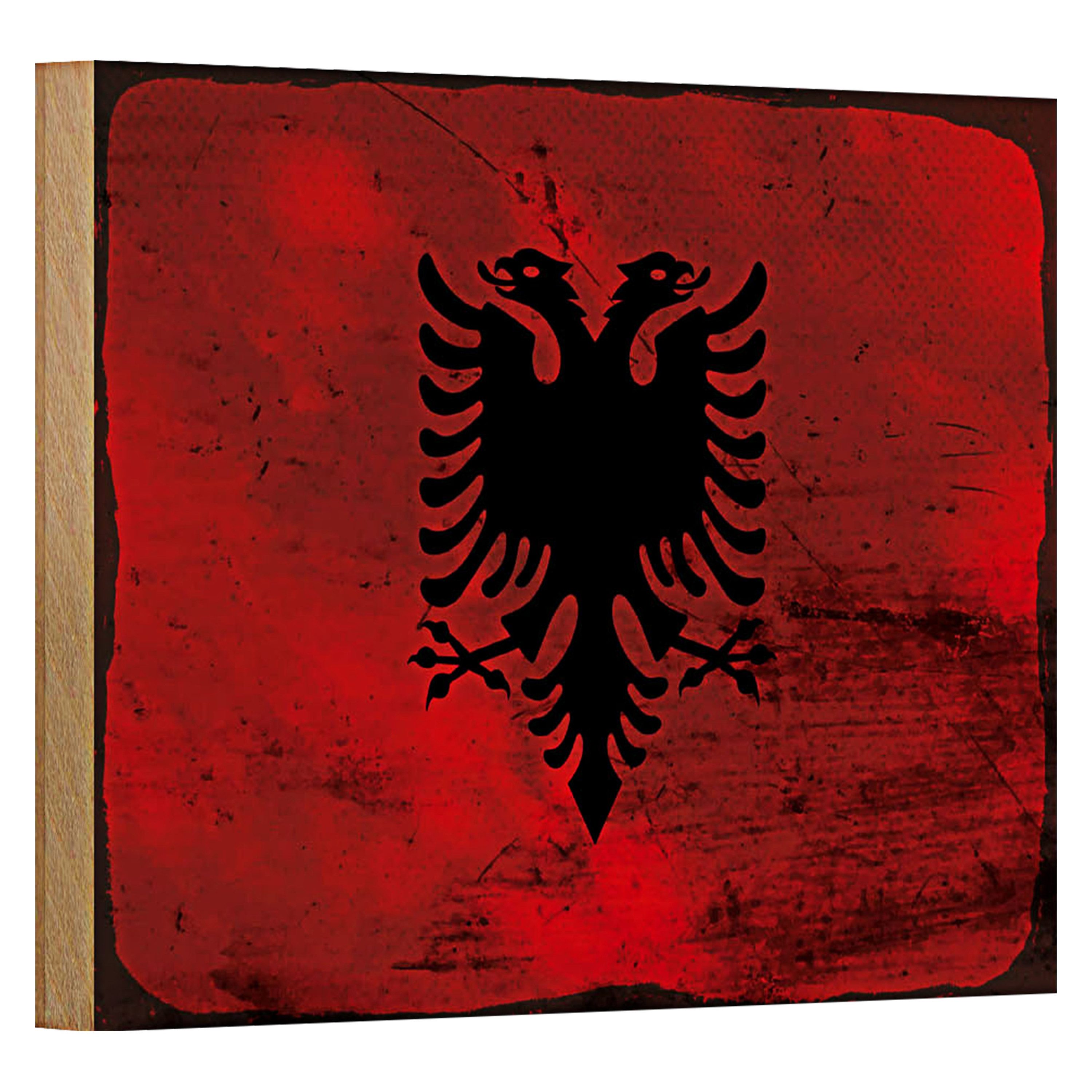 Roomando Holzbild Flagge Albanien 18x12cm Flag Albania Rost