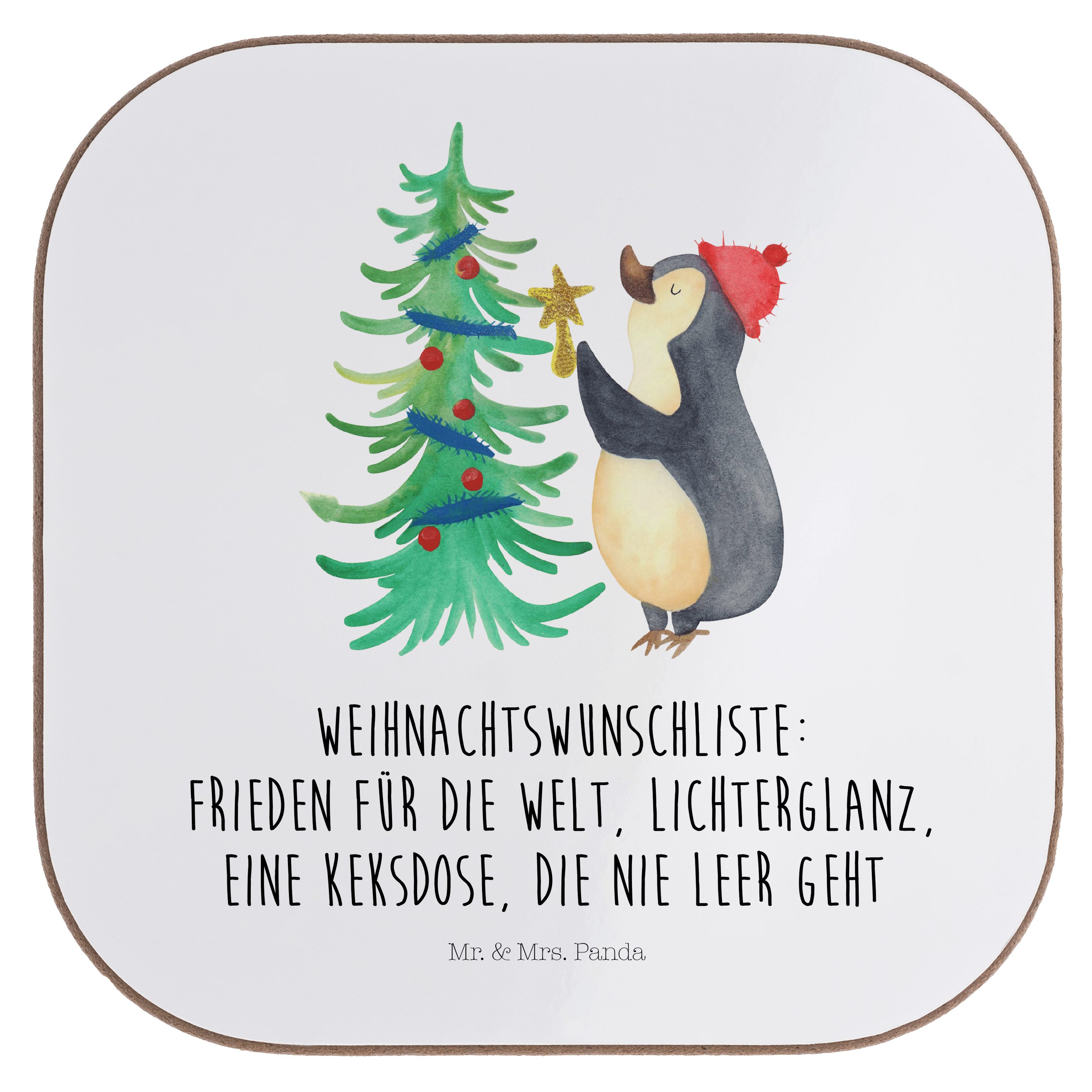 Mr. - Mrs. Weiß Panda Weihnachtsbaum Pinguin Geschenk, Weihnachtsdeko, Weihnachten, 1-tlg. & Getränkeuntersetzer -
