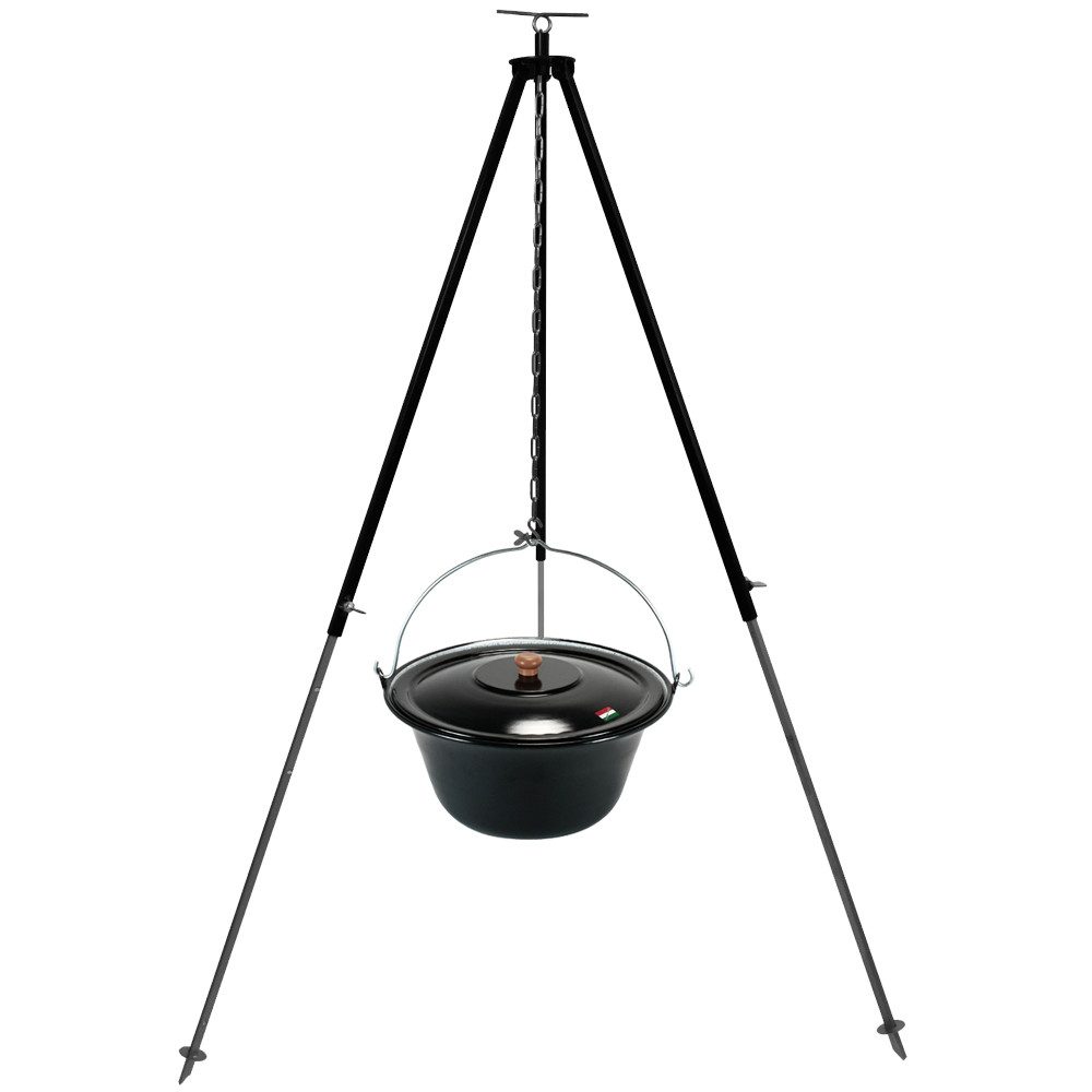 Schwenkgrill Gulaschkessel 15 Liter Deckel - Dreibein 180 cm Kettenhöhenverstellung