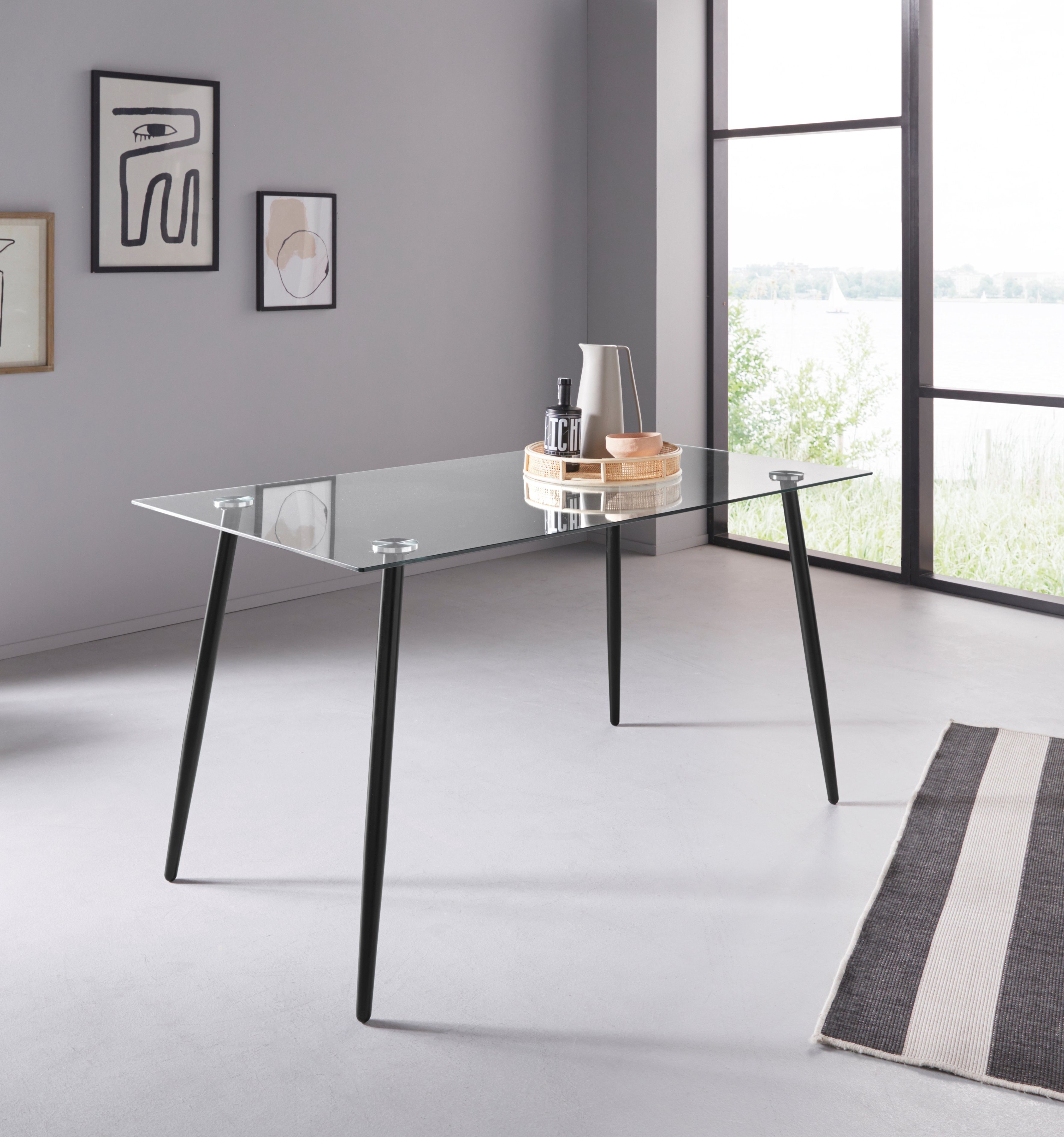 OTTO home Glastisch Danny, TOPSELLER! (Esstisch, Glastisch, OTTOs Choice), Esstisch Breite 140 cm, Metallapplikationen, modernes Design