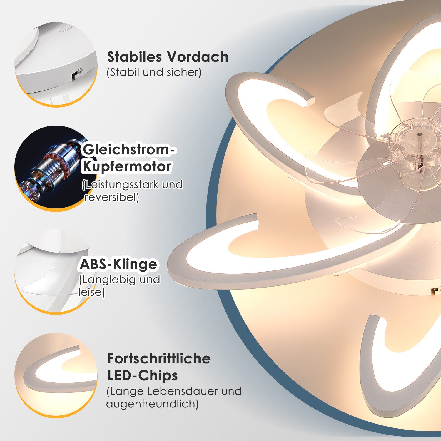 LETGOSPT Deckenleuchte Leise Deckenventilator mit Beleuchtung 85W Deckenlampe Mit Ventilator, LED fest integriert, Kaltweiß, Neutralweiß, Warmweiß, 6/8 Lichter Design Deckenventilatoren mit Fernbedienung Dimmbar