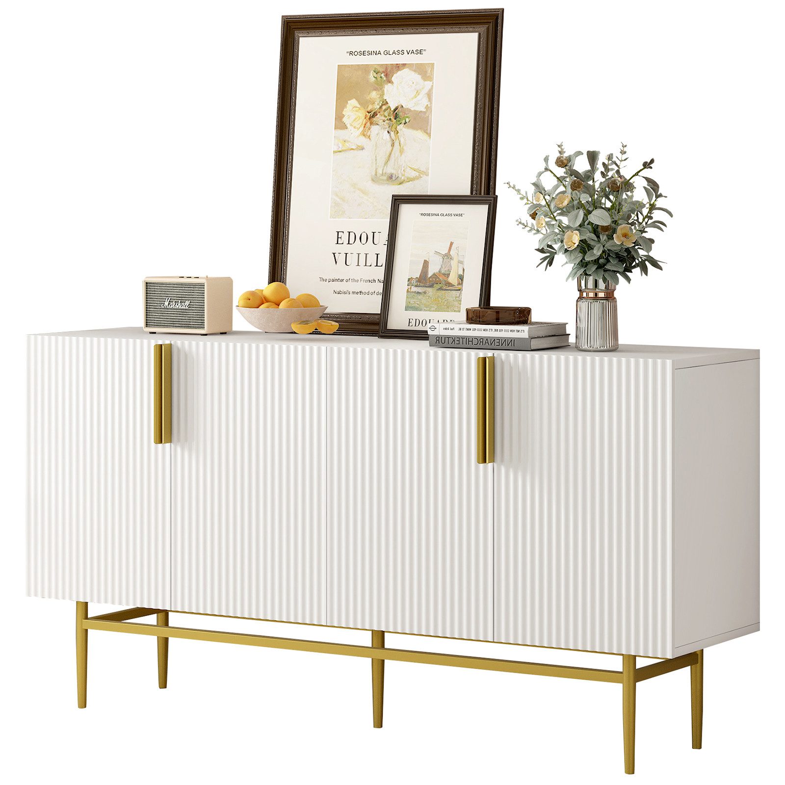 Sideboard Beistellschrank mit 4 Türen, goldfarbener Metallgriff,Buffetschrank