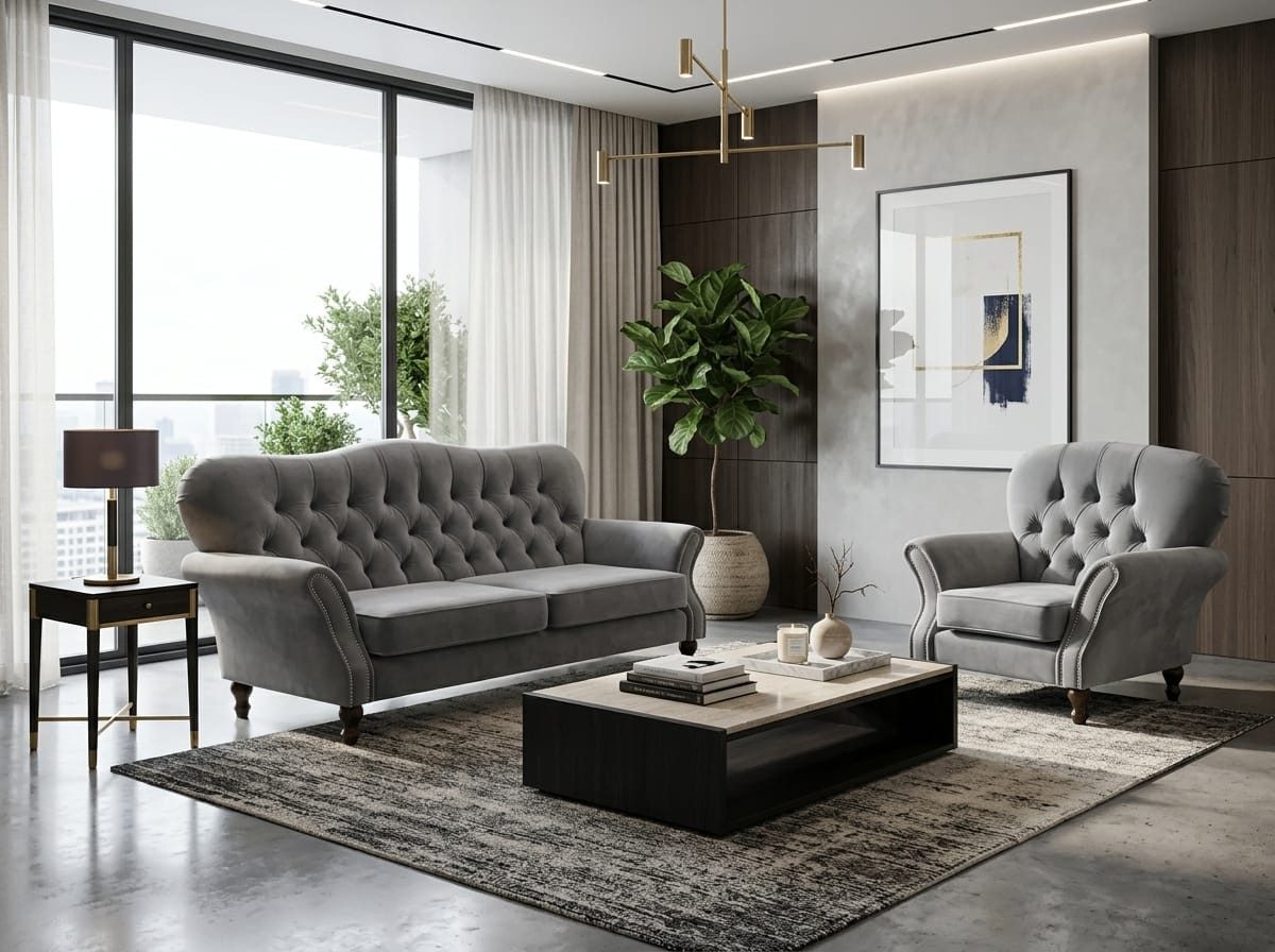 JVmoebel Polstergarnitur Graues Wohnzimmer-Set 3+1-Sitzer-Sofas Sessel Polstermöbel, (2-tlg), Made in Europa
