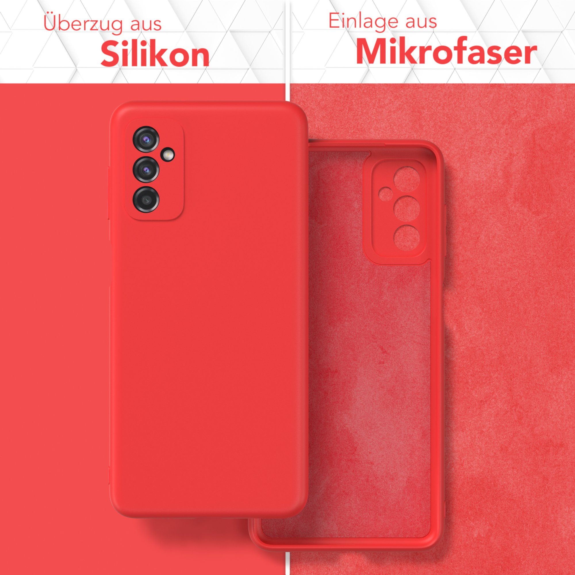EAZY CASE Handyhülle für Samsung Galaxy M52 5G Hülle Silikon 6,7 Zoll, Silikon Schutzhülle mit Kameraschutz stoßfest handycover elastisch Rot