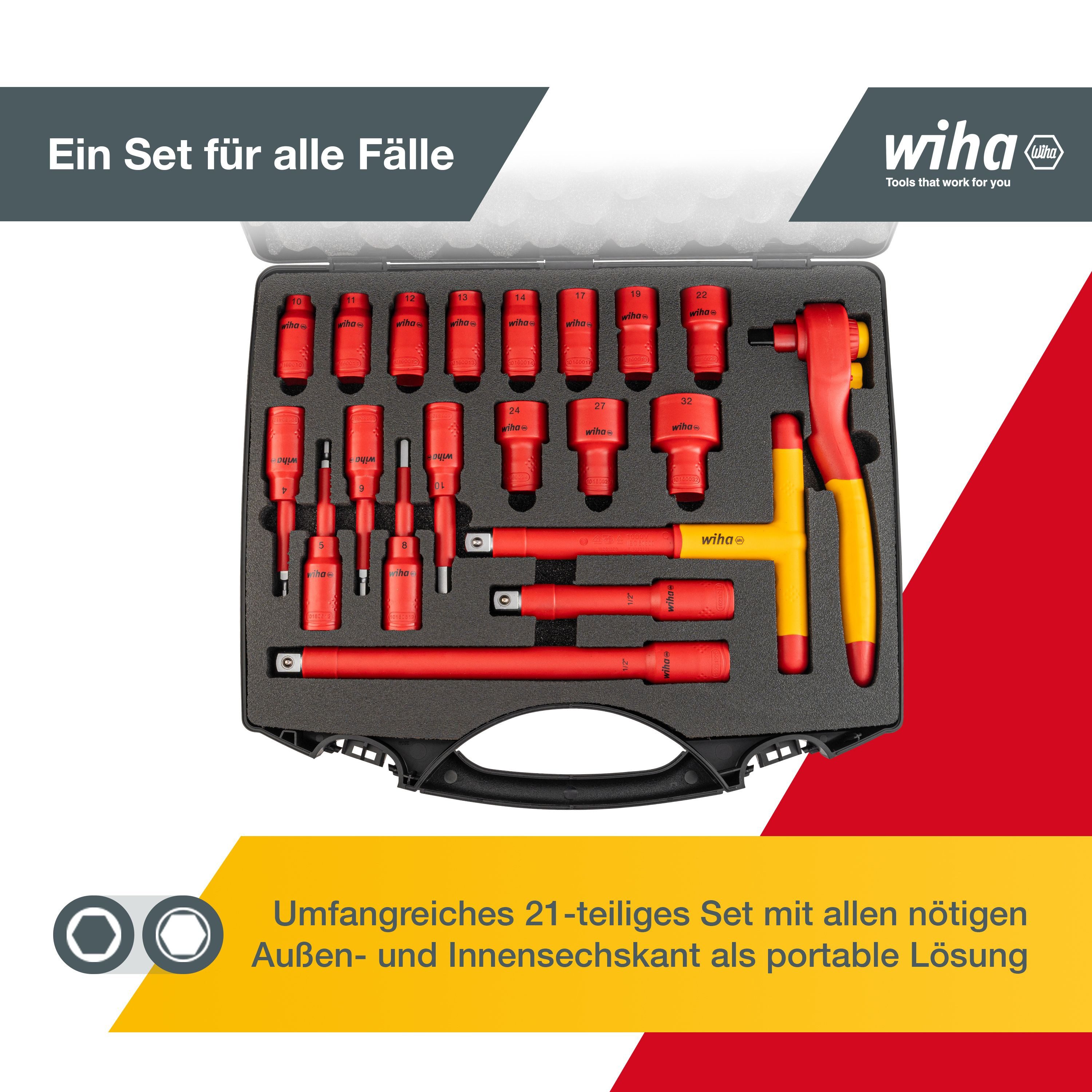 Wiha Ratschenringschlüssel (43024) - 21 tlg., Ratschenschlüssel Set, isoliert, 21-tlg.