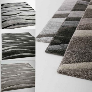 Teppich Teppich Modern Wellenmuster Konturenschnitt in Grau, Vimoda, Rechteckig