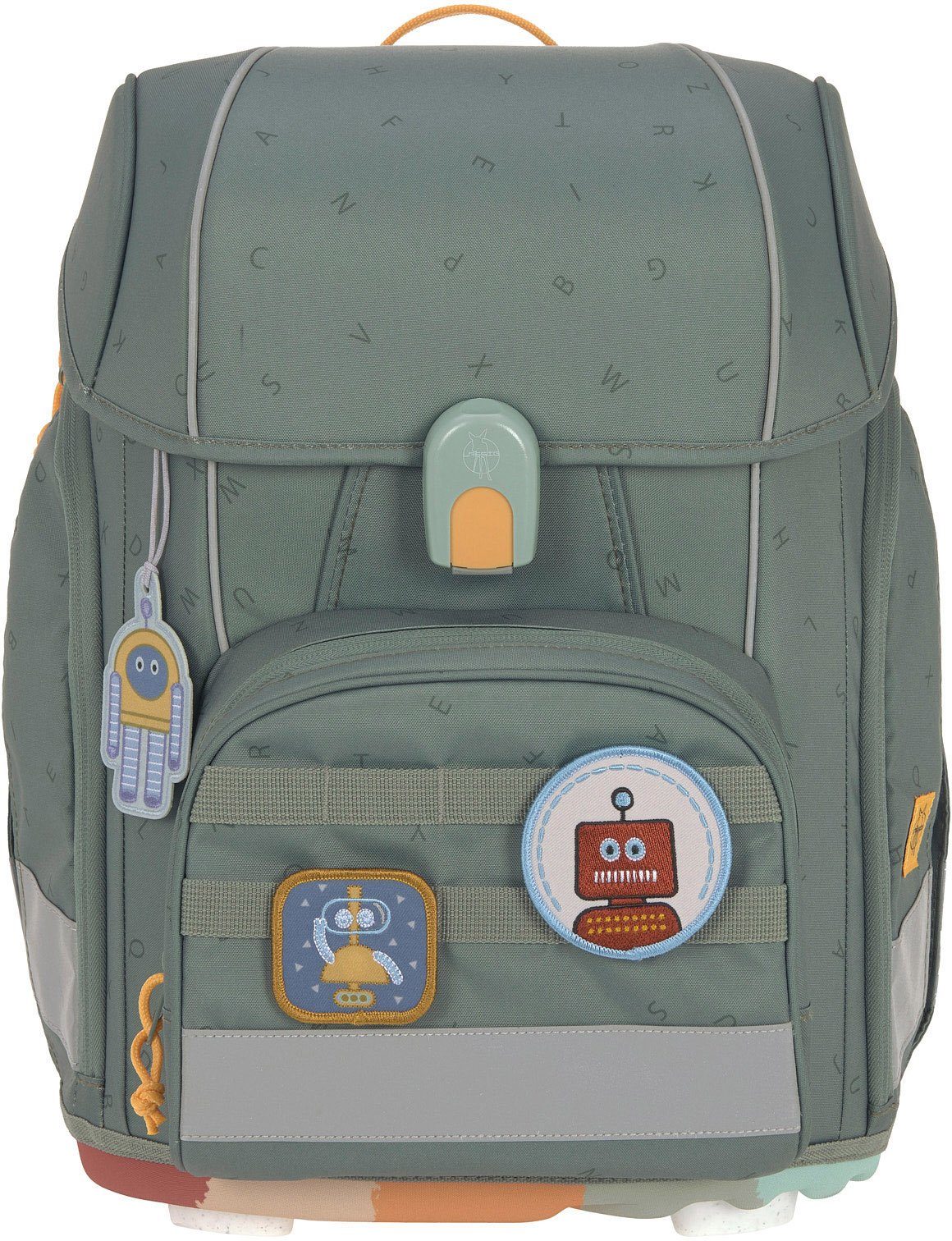 LÄSSIG Schulranzen Unique, Boxy, Letters green (Set, 7-tlg), PETA-approved vegan; aus recycelten PET-Flaschen