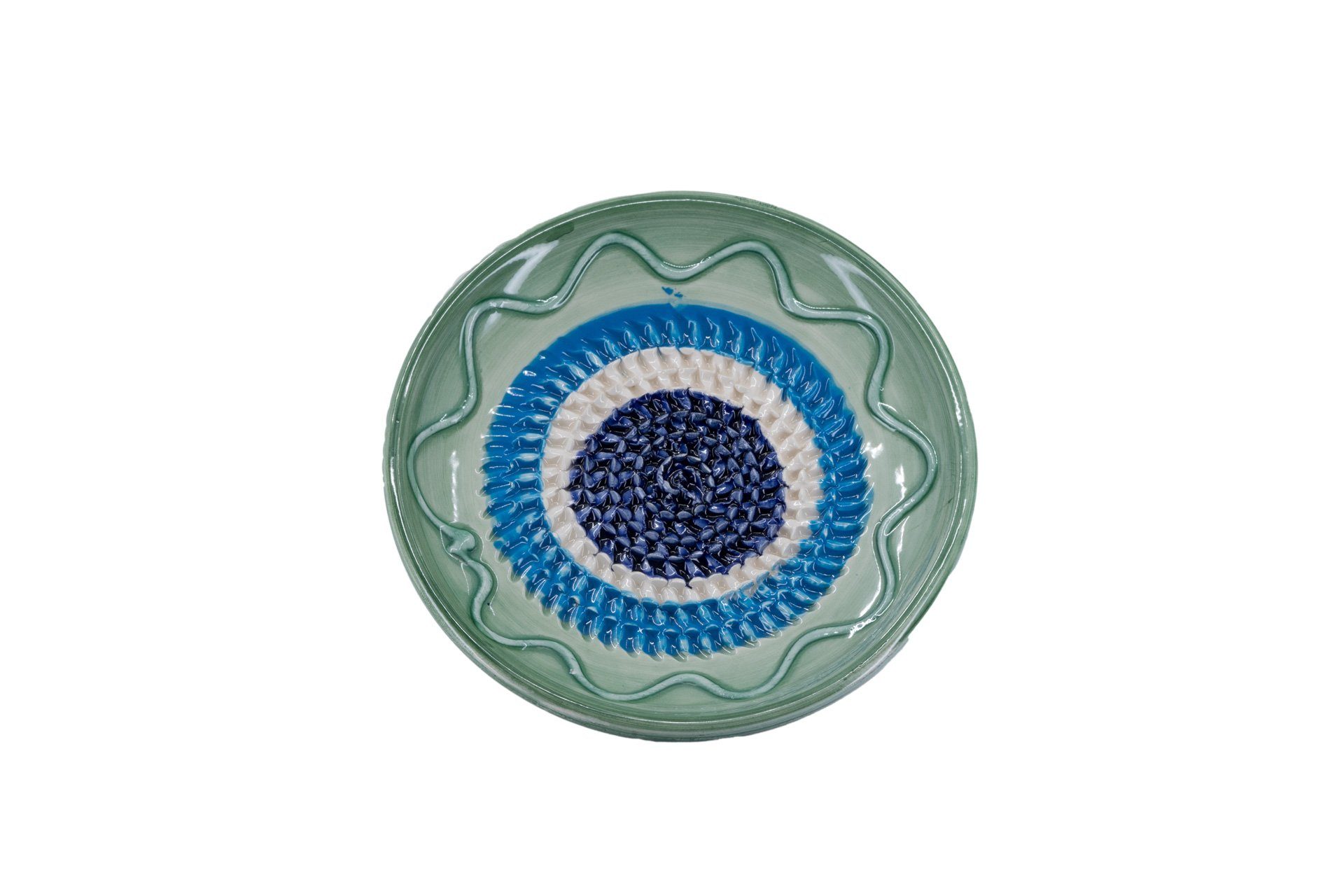 Multireibe Küchenreibe & handbemalte in Reibeteller Made - Grün in Keramik, Spain Blau, Kaladia