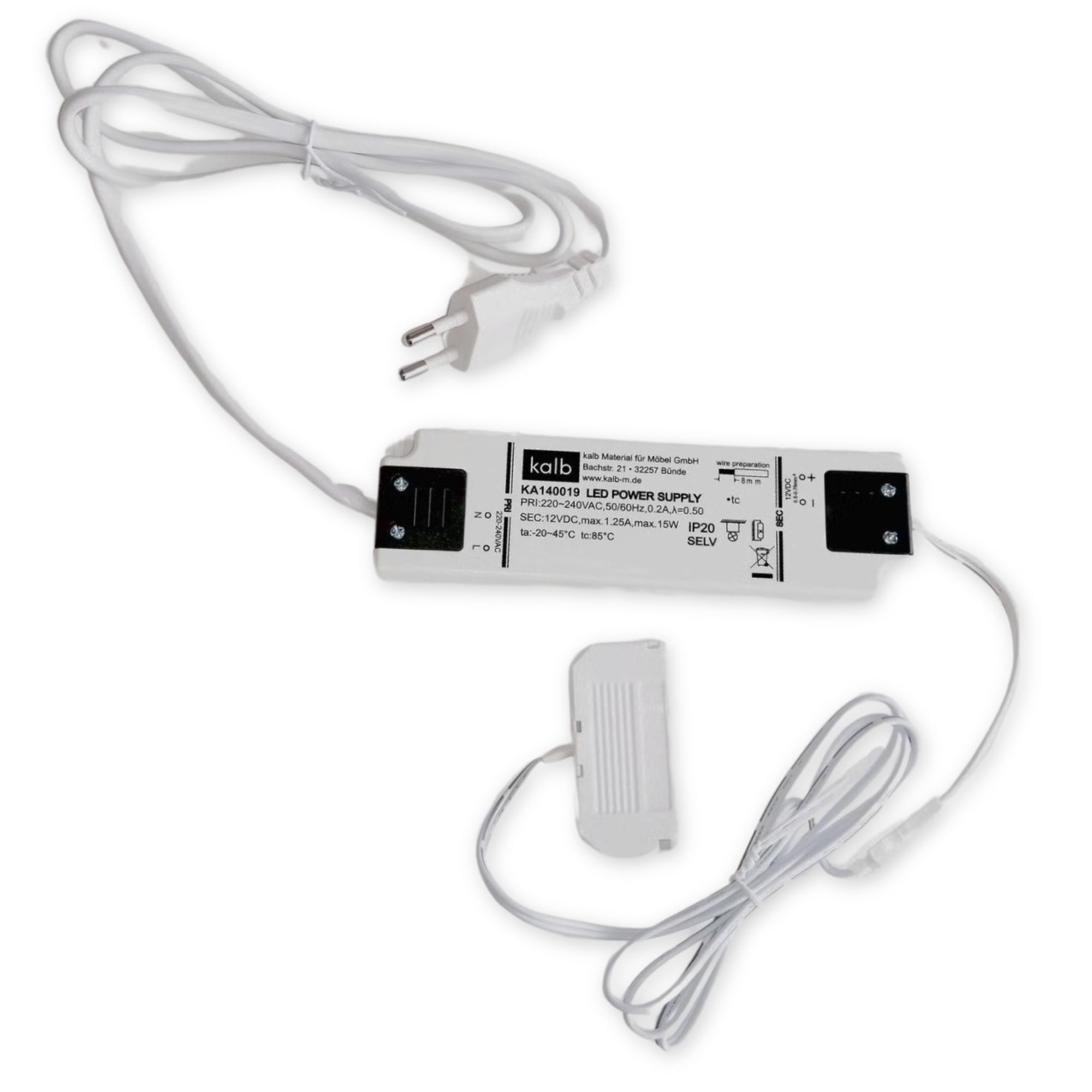 Flachnetzteil 15W, Kabel weiß, LED-Ministecksystem Netzteil