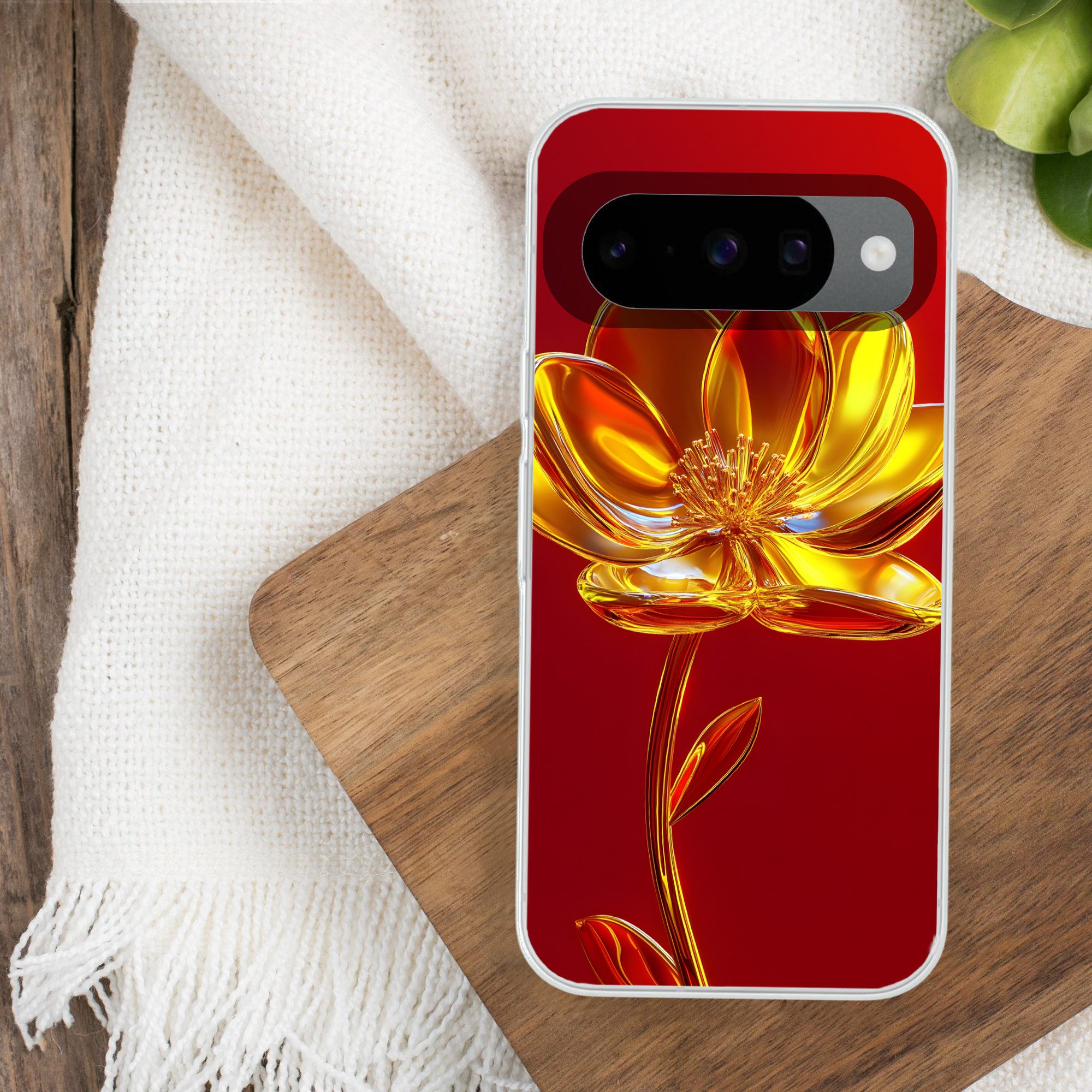 MuchoWow Handyhülle für Google Pixel 10 Pro Blume - Gold - Gläser, Handy Case, Silikon, Bumper Case Dünn