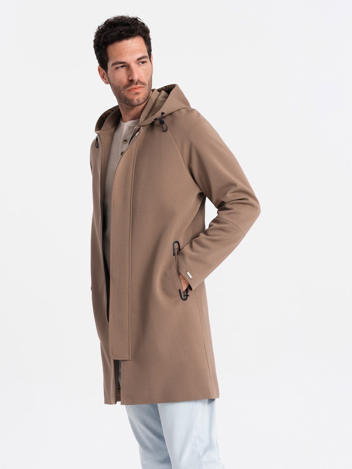 OMBRE Wintermantel Herrenmantel mit Kapuze und feinen Streifen günstig online kaufen