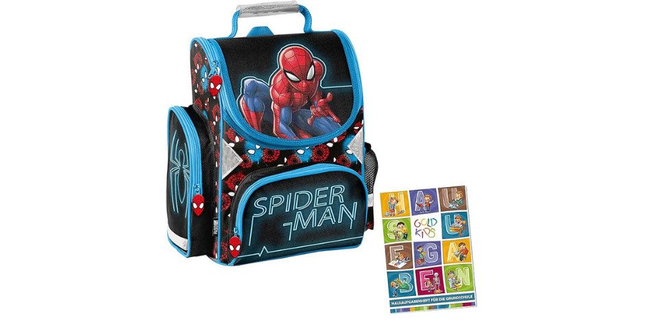 GOLDKIDS Ранці Ranzen Marvel Spiderman (Comics schwarz Tornister Jungen Mädchen, 1-tlg., ab der 1. Klasse der Grundschule ink), Aufgabenheft