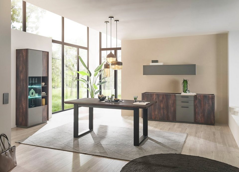INOSIGN Esszimmer-Set LARGO, (Set, 4-St), Modernes Design mit trendiger  Farbe Thermo Oak Dekor, Applikation Anthrazit
