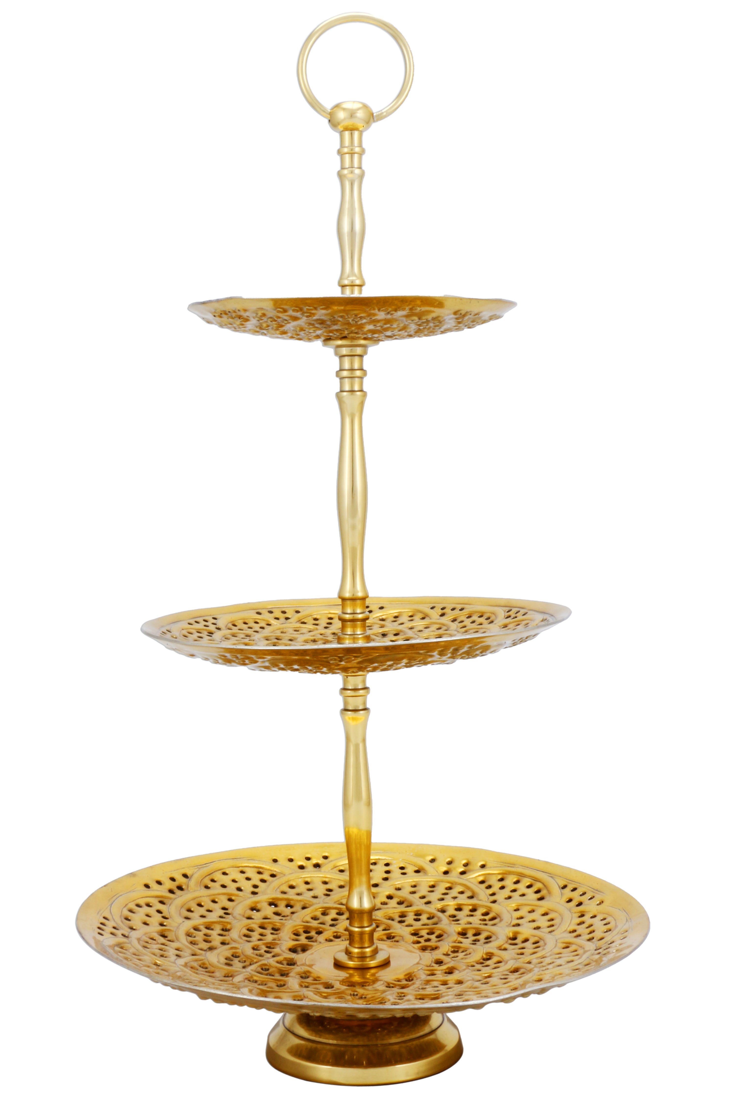 Marrakesch Orient Mediterran Interior Etagere Orientalische Etagere 3 Etagen aus Metall Aghdas 50cm Hoch Handarbeit