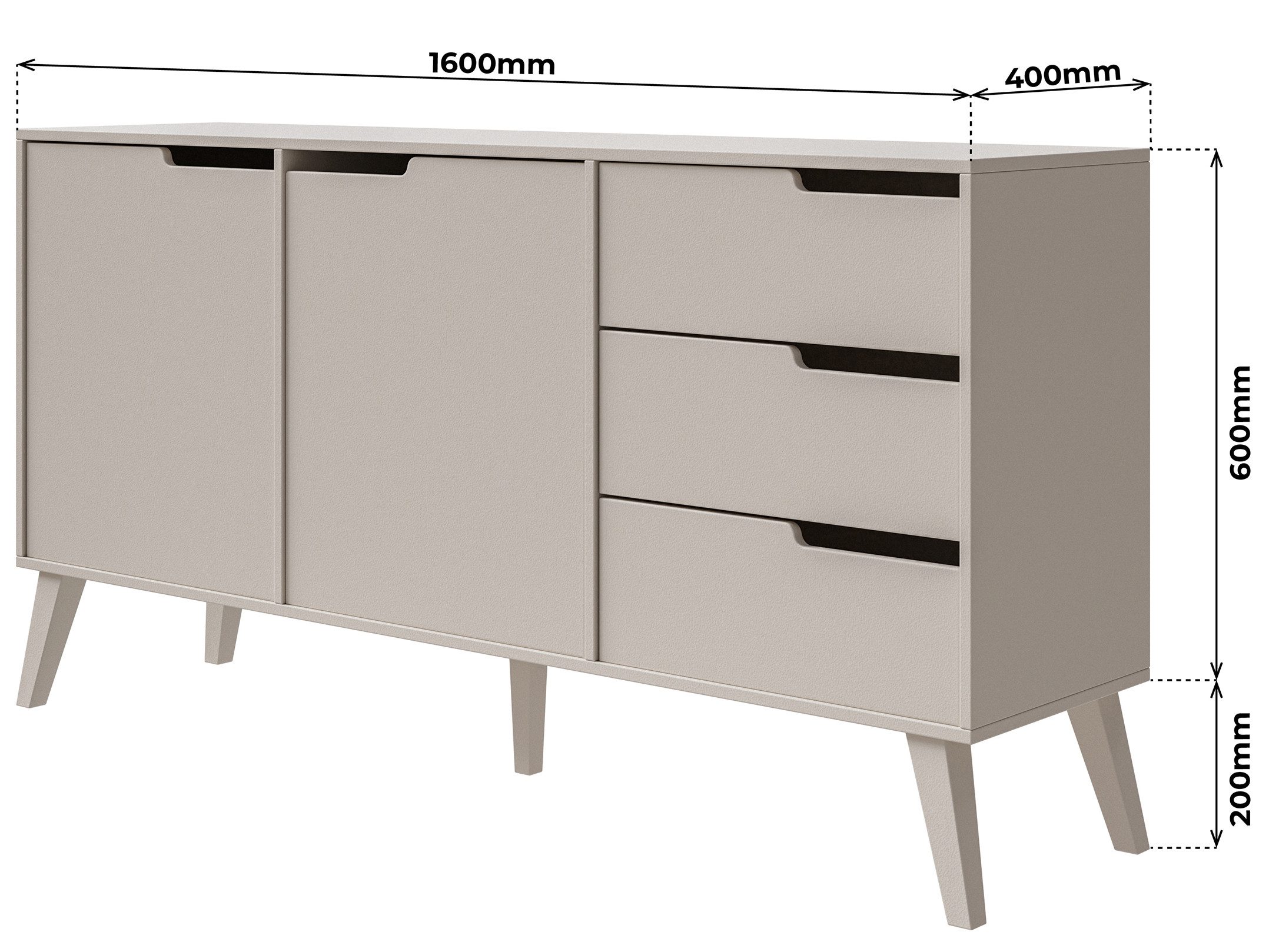 Beautysofa Kommode NOREL modernes Design mit drei Schubladen und zwei Schränken (erhältlich in Braun Walnuss & Cashmere), Breite: 160 cm – Bild 4 von 5