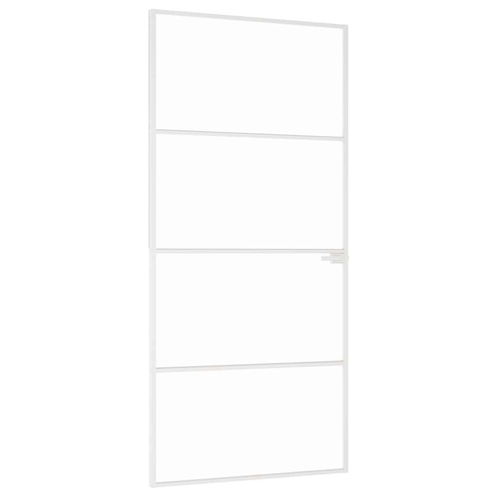 vidaXL Haustür Innentür Weiß 93x201,5 cm Hartglas & Aluminium Schlank (1-St)