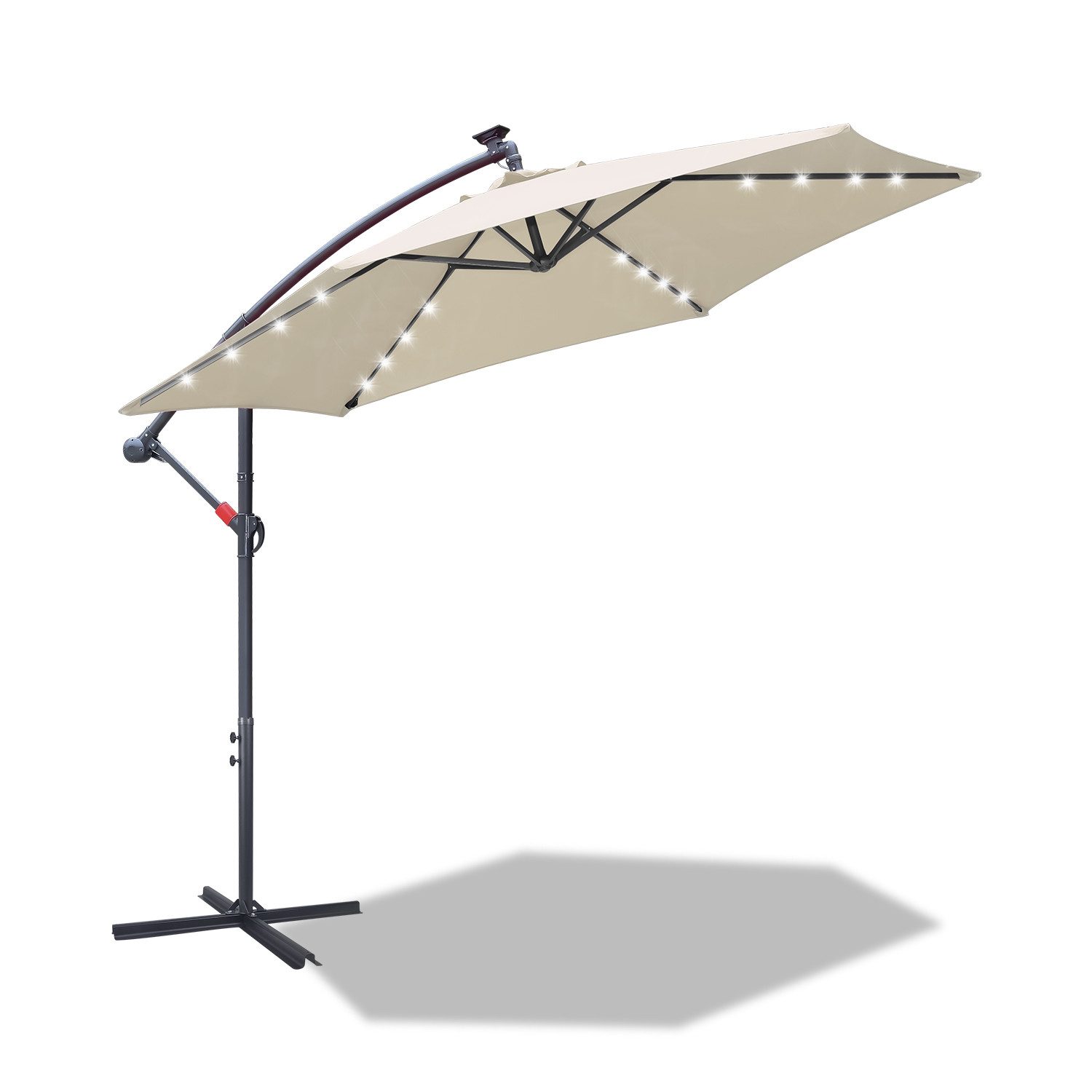 Sonnenschirm Sonnenschirm 300 cm Kurbel Ampelschirm mit LED & Windsicherung Beige