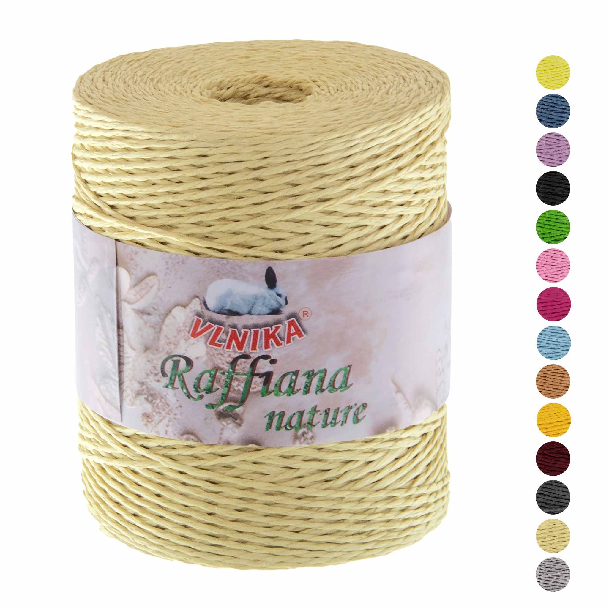 VLNIKA 200g Papiergarn Raffiana Nature zum Häkeln Bastband Farbwahl Häkelwolle, 330 m (Einzelknäuel), creme