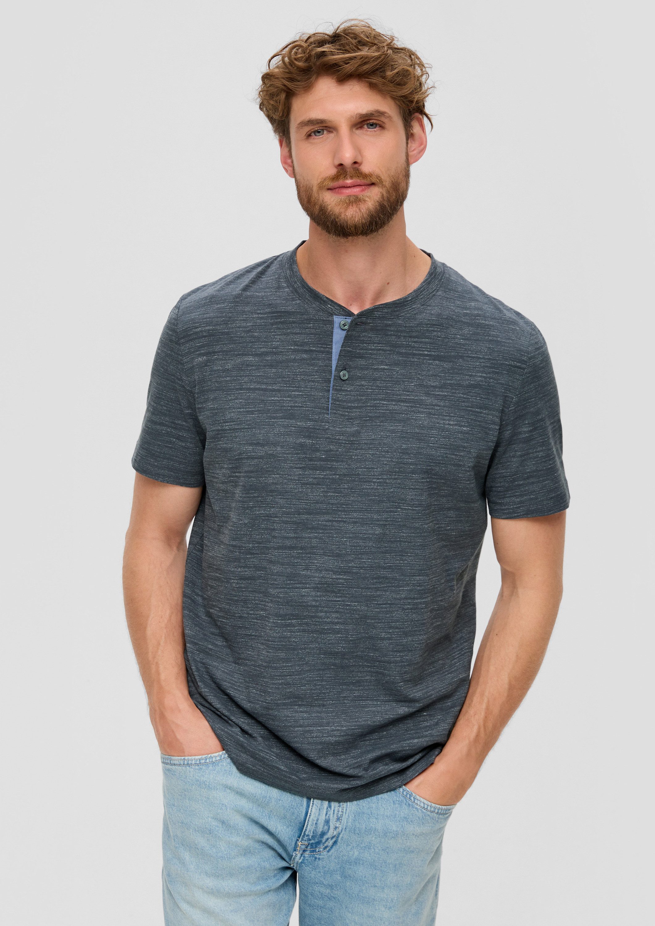 s.Oliver Kurzarmshirt T-Shirt Meliertes T-Shirt mit Henley-Ausschnitt günstig online kaufen