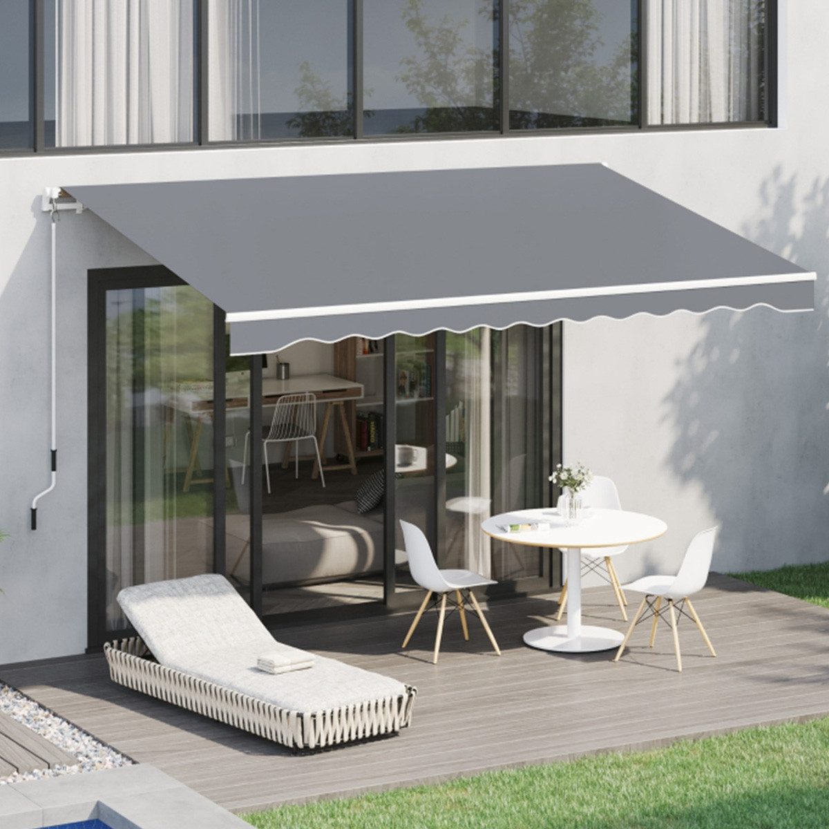 XDeer Gelenkarmmarkise Gelenkarmmarkise mit Handkurbel Einfahrbar Sonnenschutz Klemmmarkise für Terrasse Balkon Veranda 3,95 x 2,45 m Grau