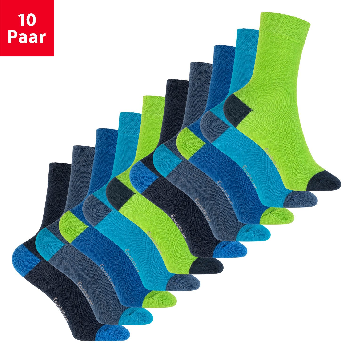 Footstar Basicsocken Kinder Baumwollsocken (10 Paar) Ferse & Spitze abgesetzt