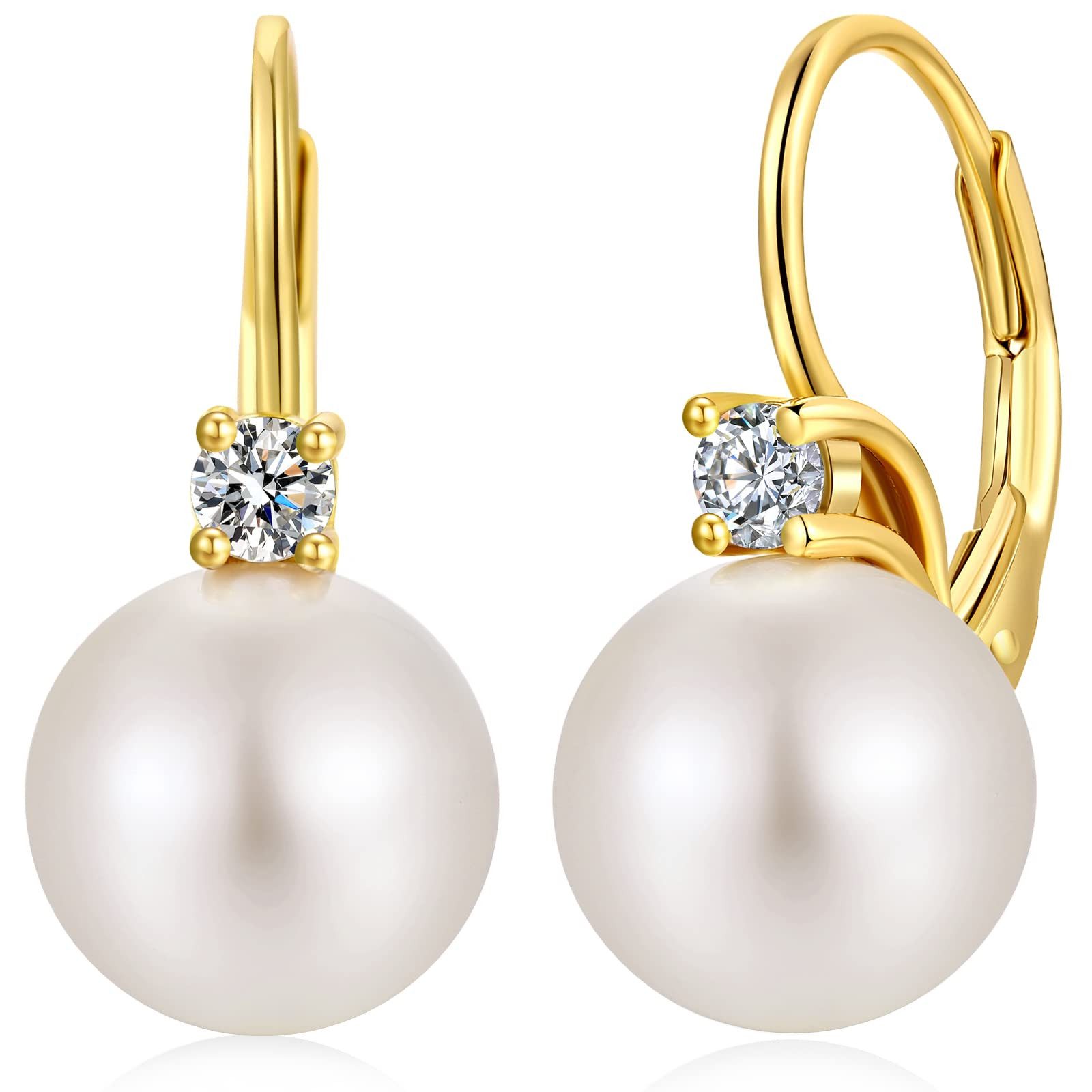 ZEUOPQ Perlenohrringe 18 Karat Vergoldung 925 Sterling Silber Perlenohrringe (Perlen Tropfen Hängend Ohrringe mit Zirkonia Diamant), Schmuck Geschenke Für Frauen