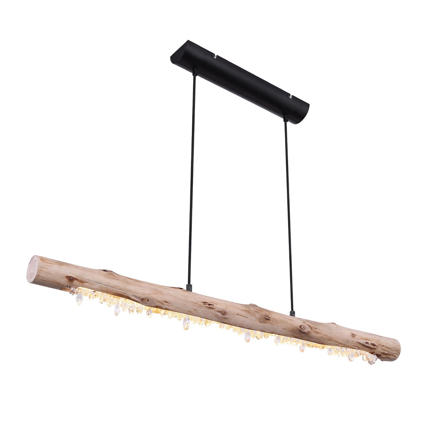 GLOBO LIGHTING Hängeleuchte LED Hängeleuchte Esszimmer Pendelleuchte Wohnzimmer Hängelampe, dimmbar, Acrylkristalle, Kristalle, Holz, LED fest integriert, Warmweiß, Pendellampe