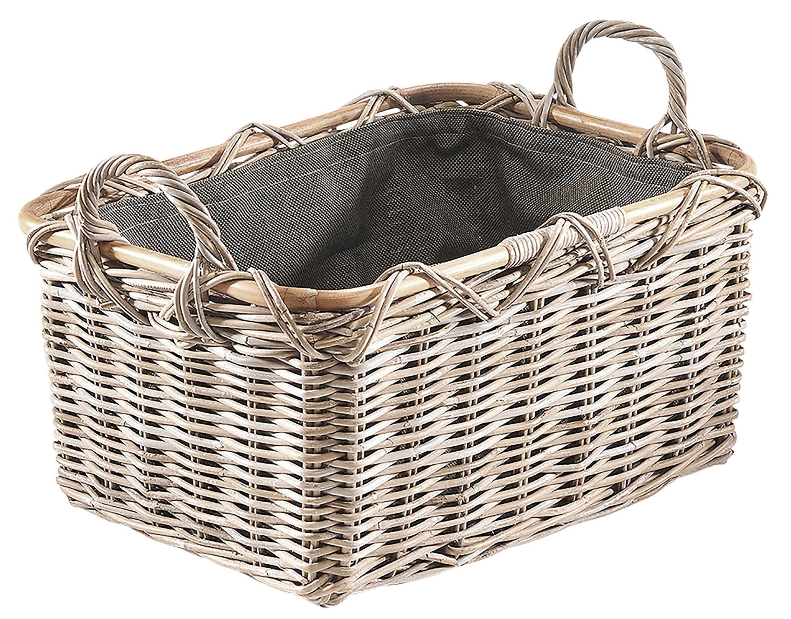 Kobolo Kaminholzkorb Holzkorb Feuerholzkorb, Rattan grau mit Griffen und Le günstig online kaufen