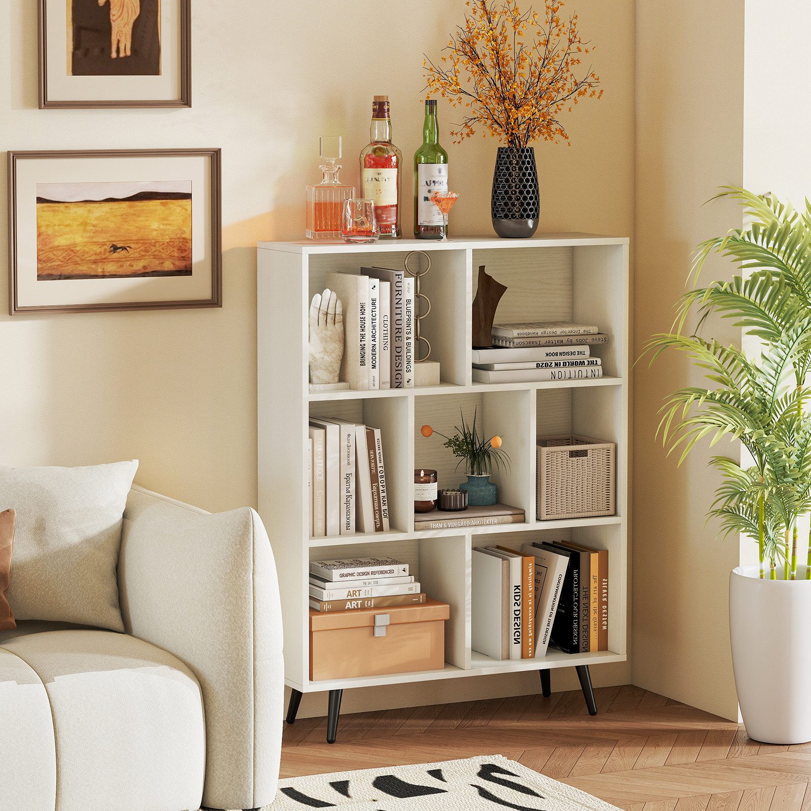 COSTWAY Bücherregal, Holz, Standregal mit 3 günstig online kaufen