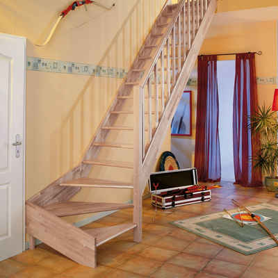 Dolle Raumspartreppe Paris, für Geschosshöhen bis 318 cm, Stufen offen, Buche, Holzgeländer, versch. Ausführungen