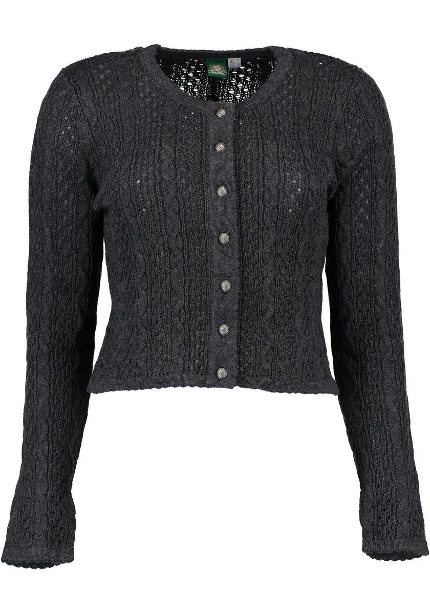 OS Trachten Strickjacke Gleki Trachtenjacke mit Zopfmuster und Rundhals, sehr kurz geschnitten