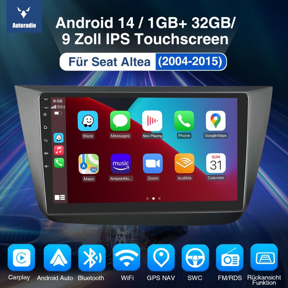 ESSGOO Für Seat Altea Toledo 2004-2015 Android15 mit CarPlay GPS Navi und RDS Autoradio (4+64GB(optional), FM, AM, DAB+ (optional), Carplay Android Auto Bluetooth EQ USB GPS Navi WIFI Touchscreen)