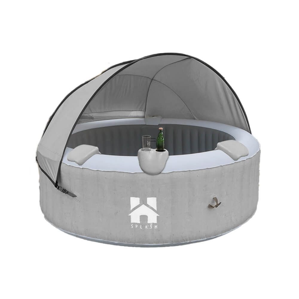 HOME DELUXE Whirlpool Outdoor aufblasbarer Whirlpool SPLASH ⌀ 208 cm, (Set, inkl. Kissen, Abdeckung, Getränkehalter & Sonnendach), Für bis zu 6 Personen, 130 Luftdüsen, Schnellheizung