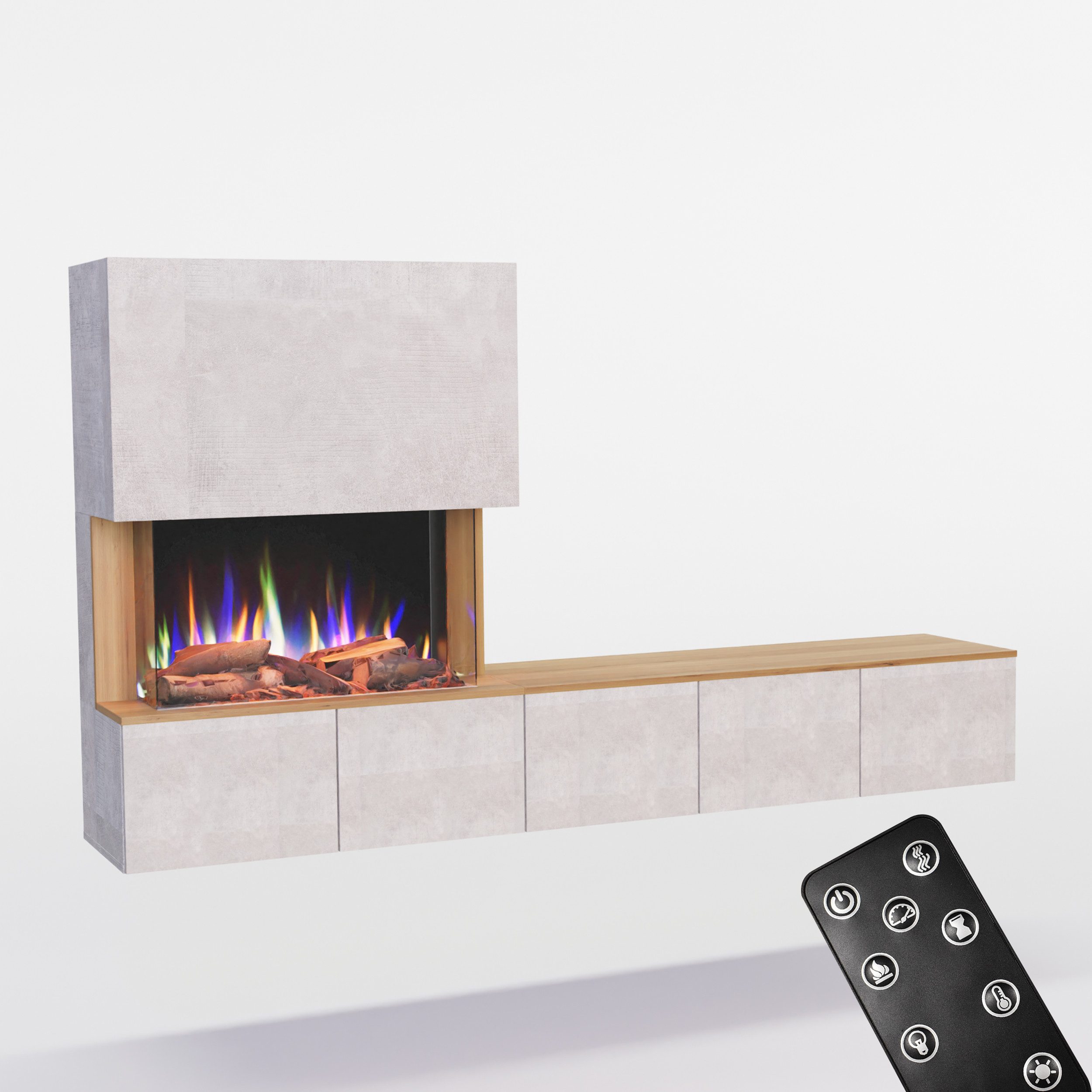 GLOW FIRE Elektrokamin CW5 Links E-Motion LED Kamin- Wohnwand mit Kamin, Sideboard mit Kamin, Elektrokamin mit Heizfunktion und Knistereffekt