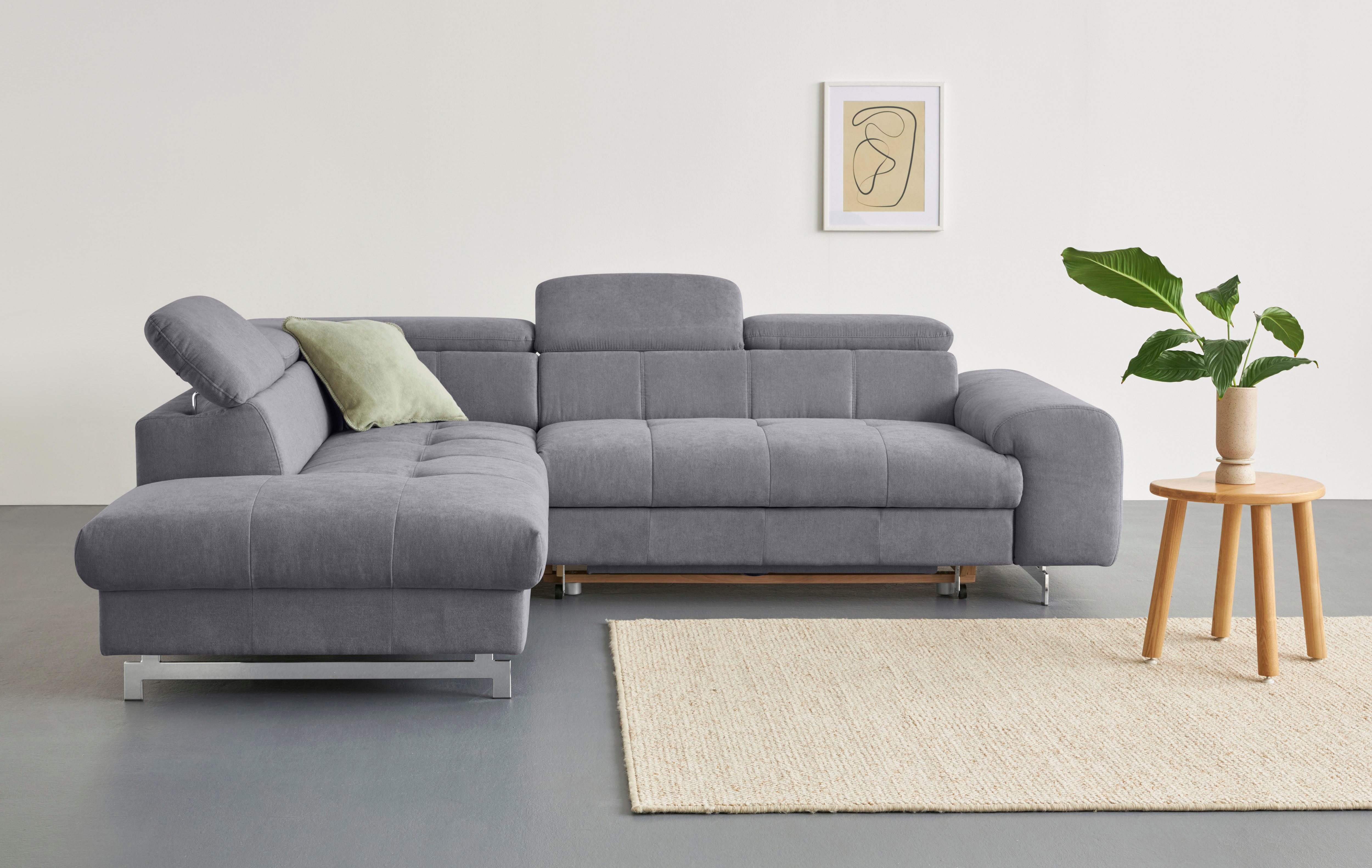 COTTA Ecksofa Chef L-Form, mit Kopfteilverstellung, edle Metallkufen, wahlweise mit Bettfunktion