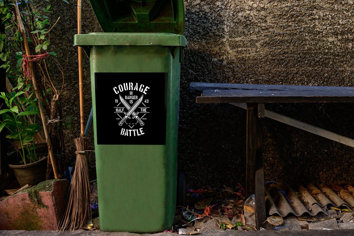 Mülltonne, Schwarz MuchoWow Abfalbehälter (1 Mancave Wandsticker Sticker, Schwert Mülleimer-aufkleber, - - Vintage - St), Container,