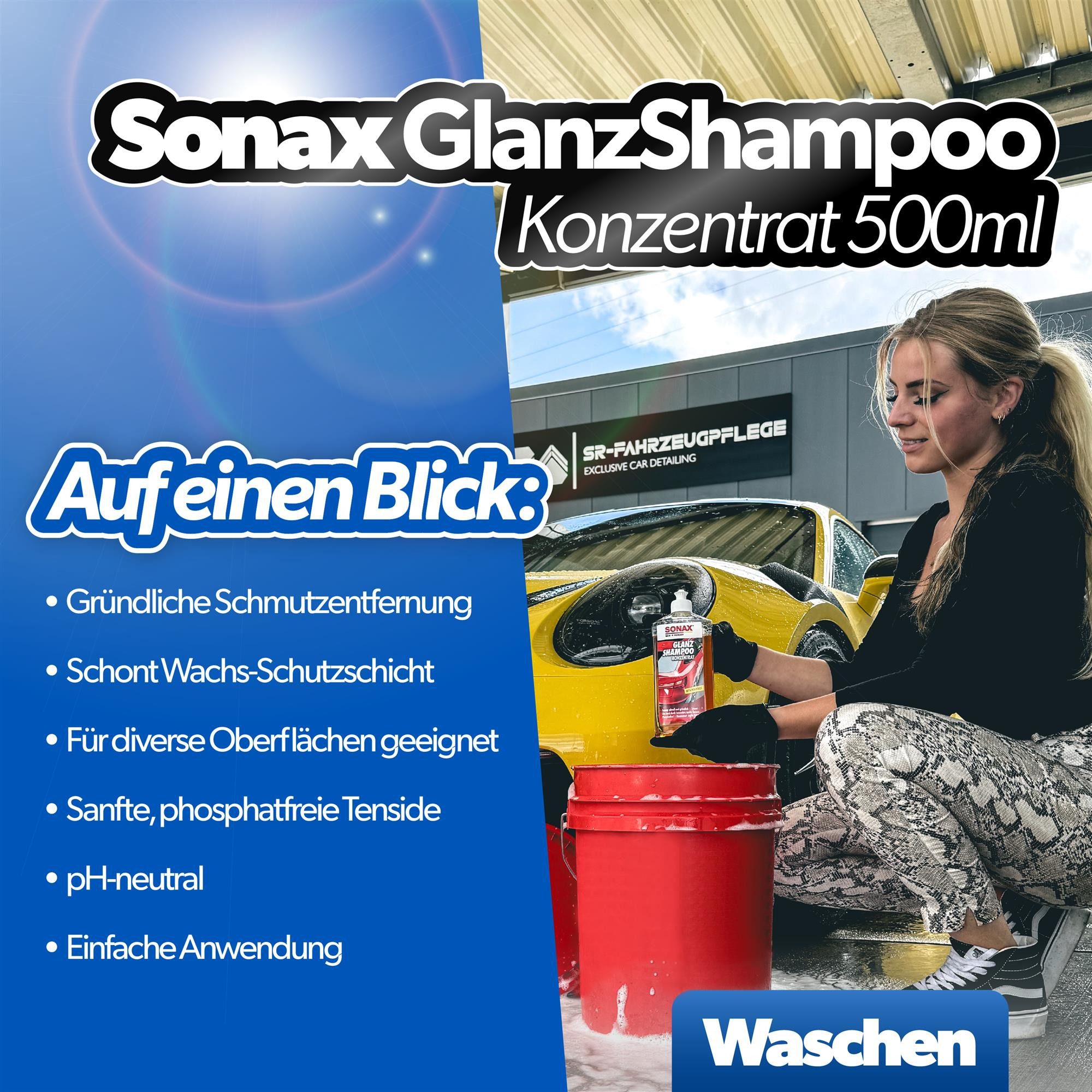 detailmate Sonax GlanzShampoo Waschset #2 mit Wascheimer ca 16L rot 500ml Auto-Reinigungsmittel (Premium, [- Sonax Waschset mit Wascheimer 16 Liter)