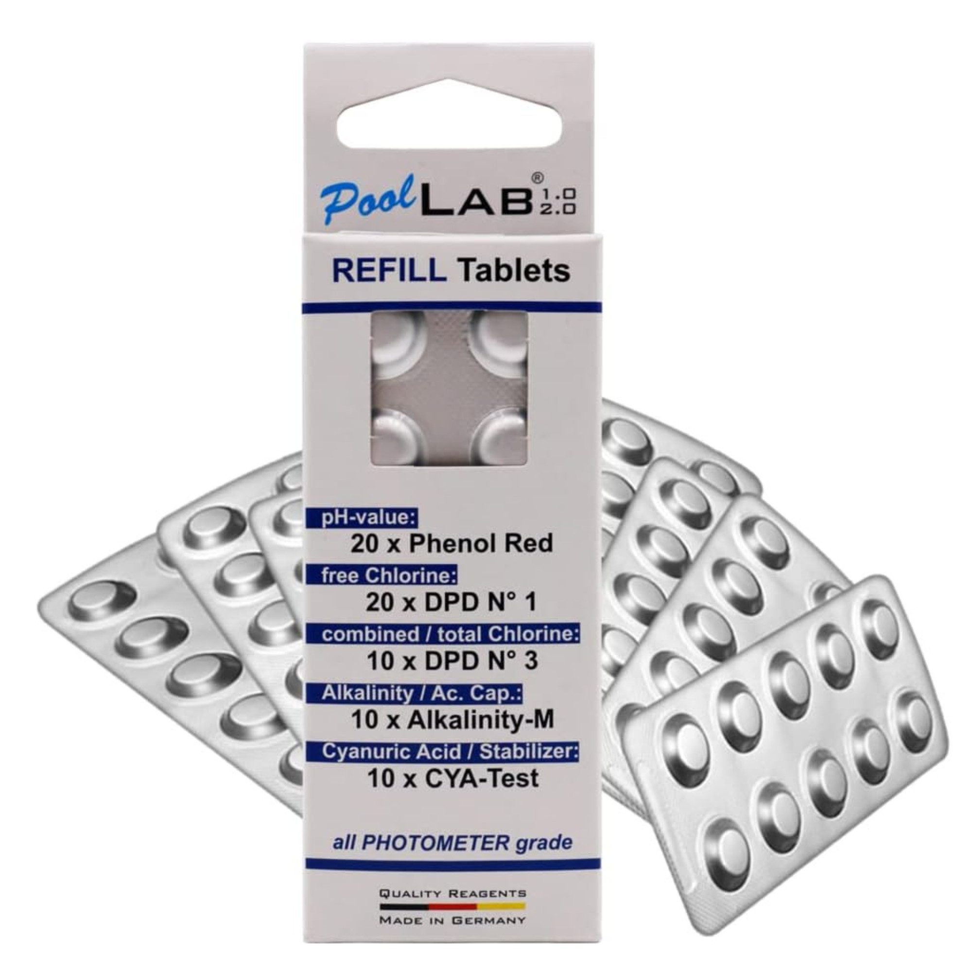 WATER-I.D. Pool-Wassertest Refillpack für PoolLab mit 70 Tabletten, 5 Messparameter, 70-tlg., nur für Photometer