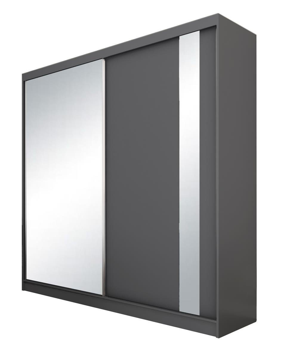 Schwebetürenschrank Kleiderschrank, 200 Spiegel, Garderobe mit Graphit Compleo SANDY Modern cm,