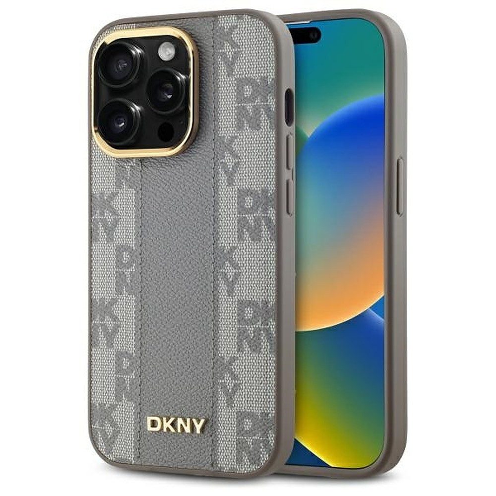 DKNY Handyhülle Schutzhülle Magnethülle Handyschale 6,1 Zoll, MagSafe-kompatibel, Kunstleder, Karomuster