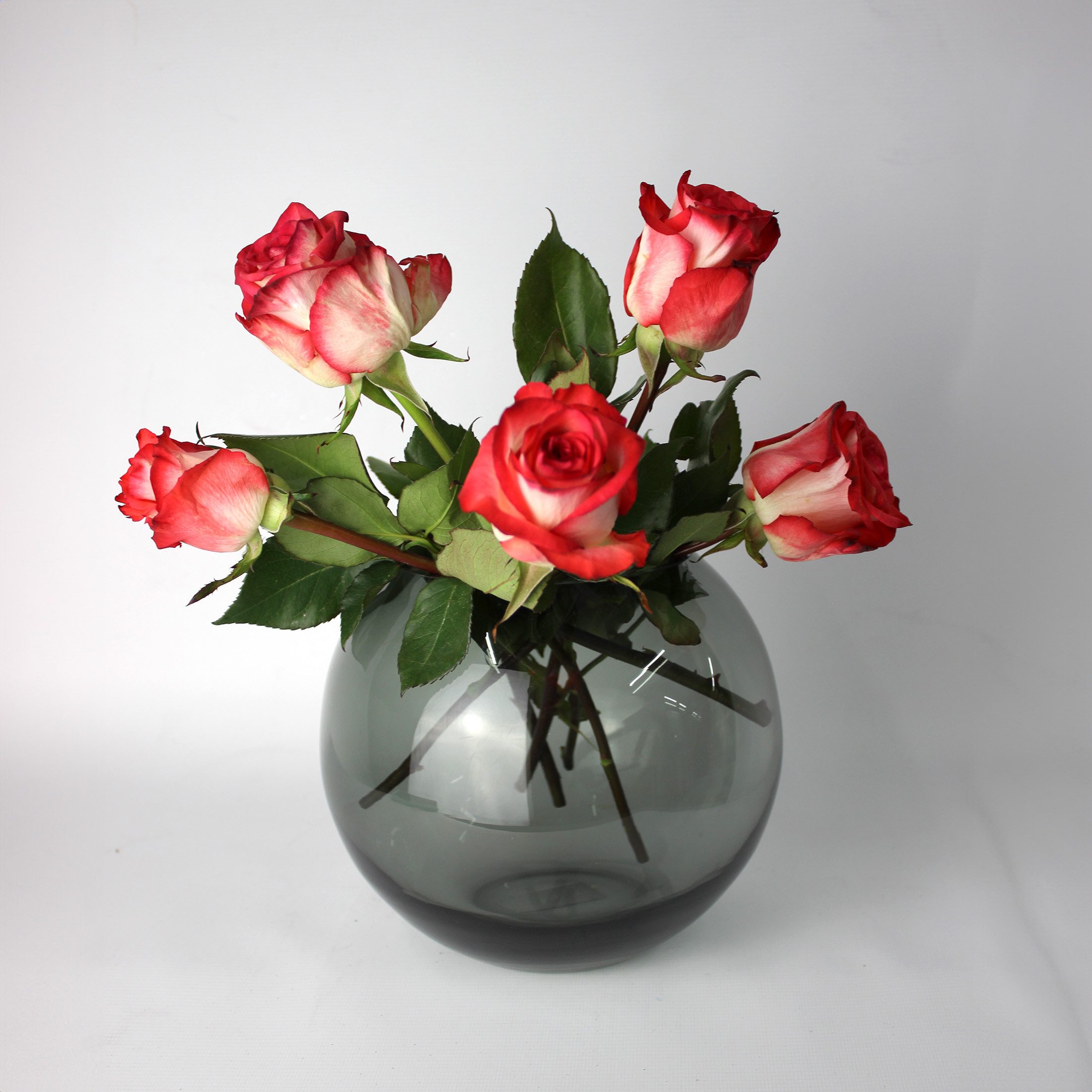 Kugelvase Vase Glas rund bernstein grau Glasvase handgemacht Tischvase