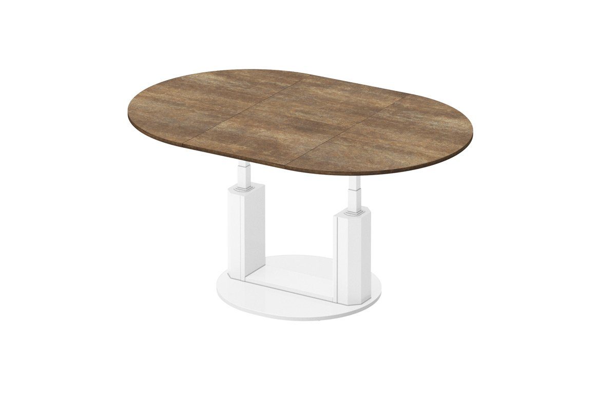 designimpex Couchtisch Design Couchtisch HEM-111 Hochglanz ausziehbar höhenverstellbar Tisch Rostoptik matt - Weiß Hochglanz