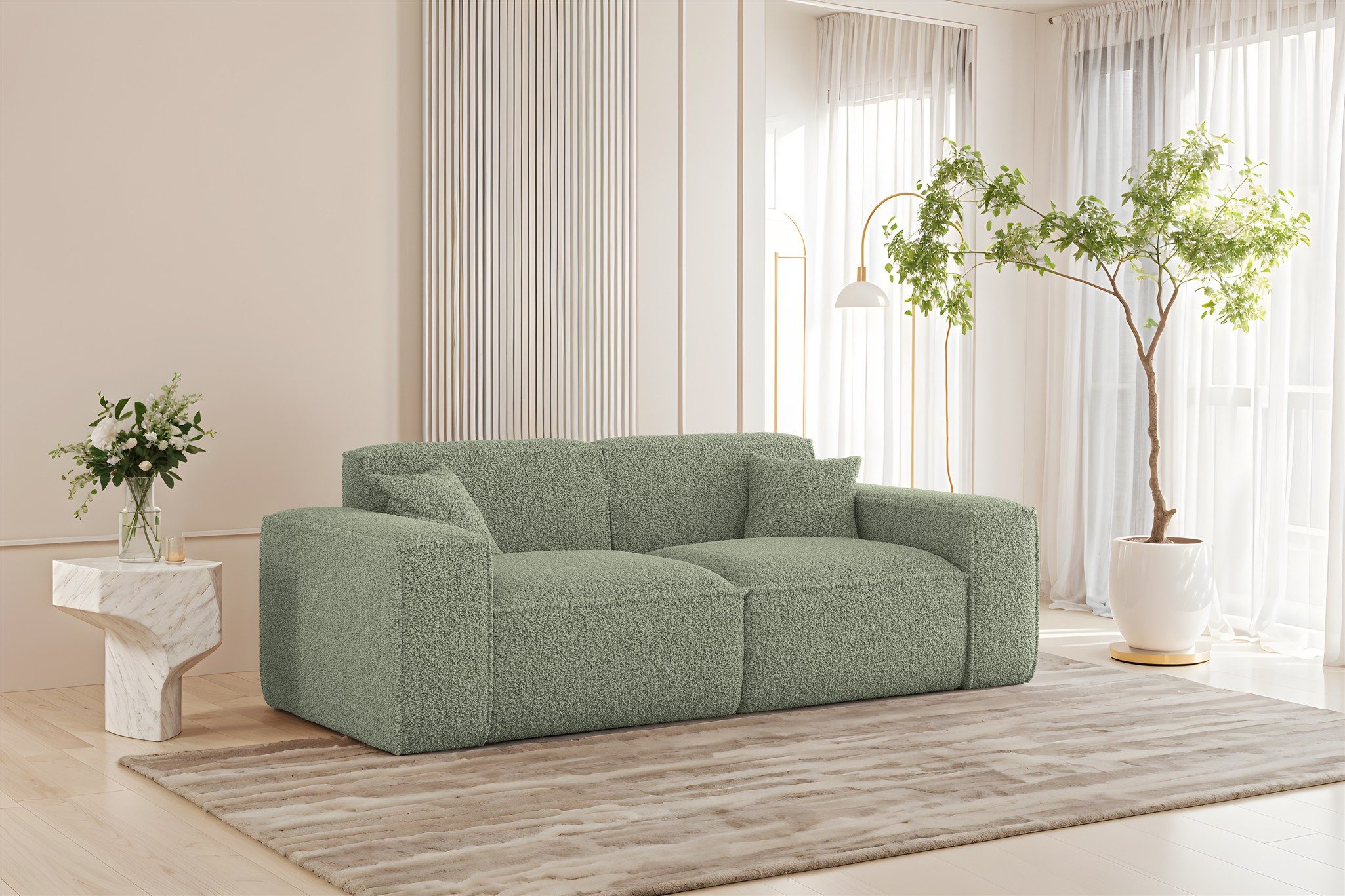Fun Möbel 2-Sitzer Sofa Designersofa CELES PREMIUM in Stoff Sven, Rundumbezug, inkl. 2 Zierkissen