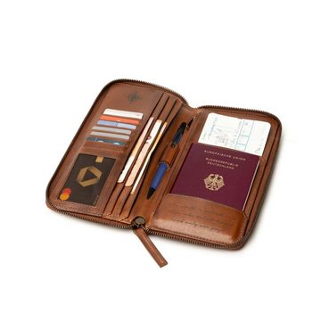 DRAKENSBERG Brieftasche Reisegeldbeutel »Travis« Vintage-Braun, große Leder Reisebrieftasche und Reise-Organizer mit RFID Schutz
