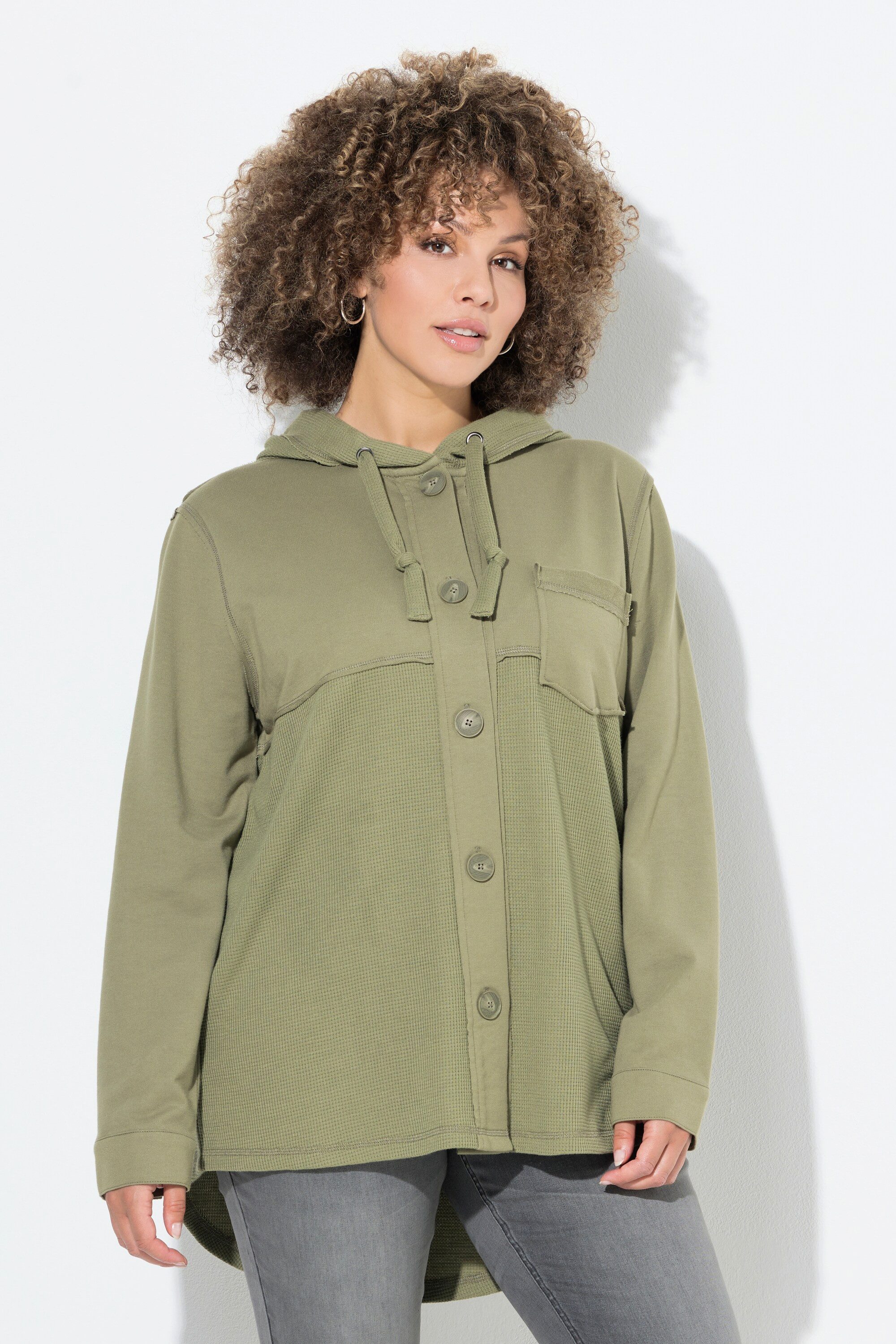 Sweatjacke Sweatjacke Waffelpiqué Kapuze Langarm