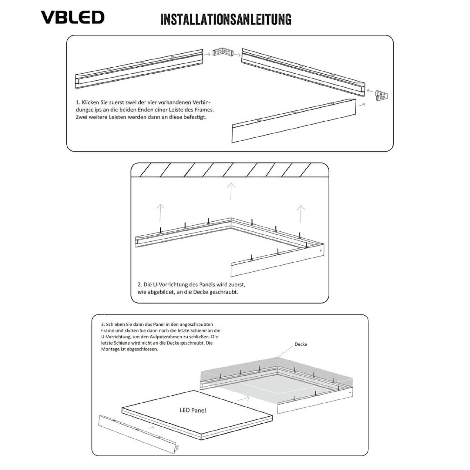 Aufbau für Aufputz-Rahmen Panel VBLED und einfacher - Rahmen schneller LED